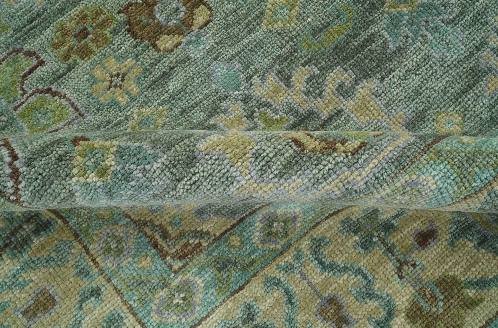 Green and Olive Hand Knotted Traditional Oushak Multi Size wool area rug - Image 6