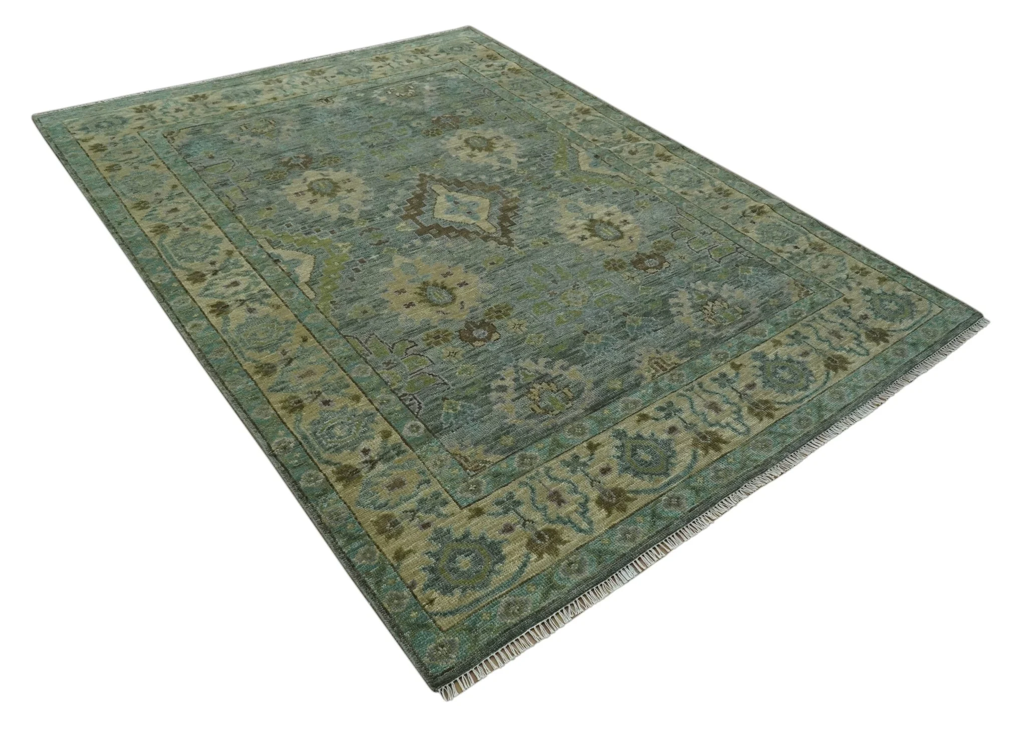 Green and Olive Hand Knotted Traditional Oushak Multi Size wool area rug - Image 7