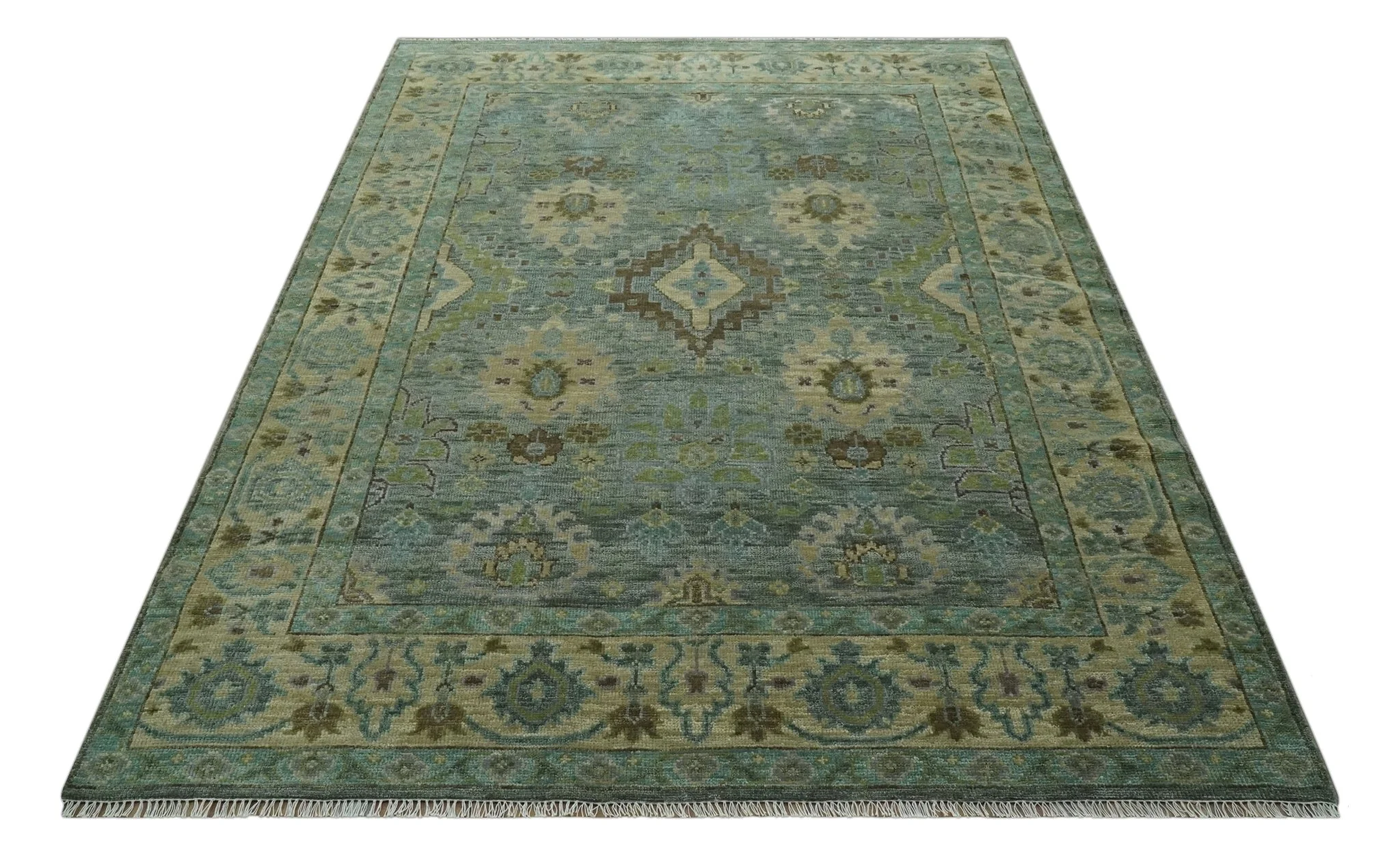Green and Olive Hand Knotted Traditional Oushak Multi Size wool area rug - Image 8