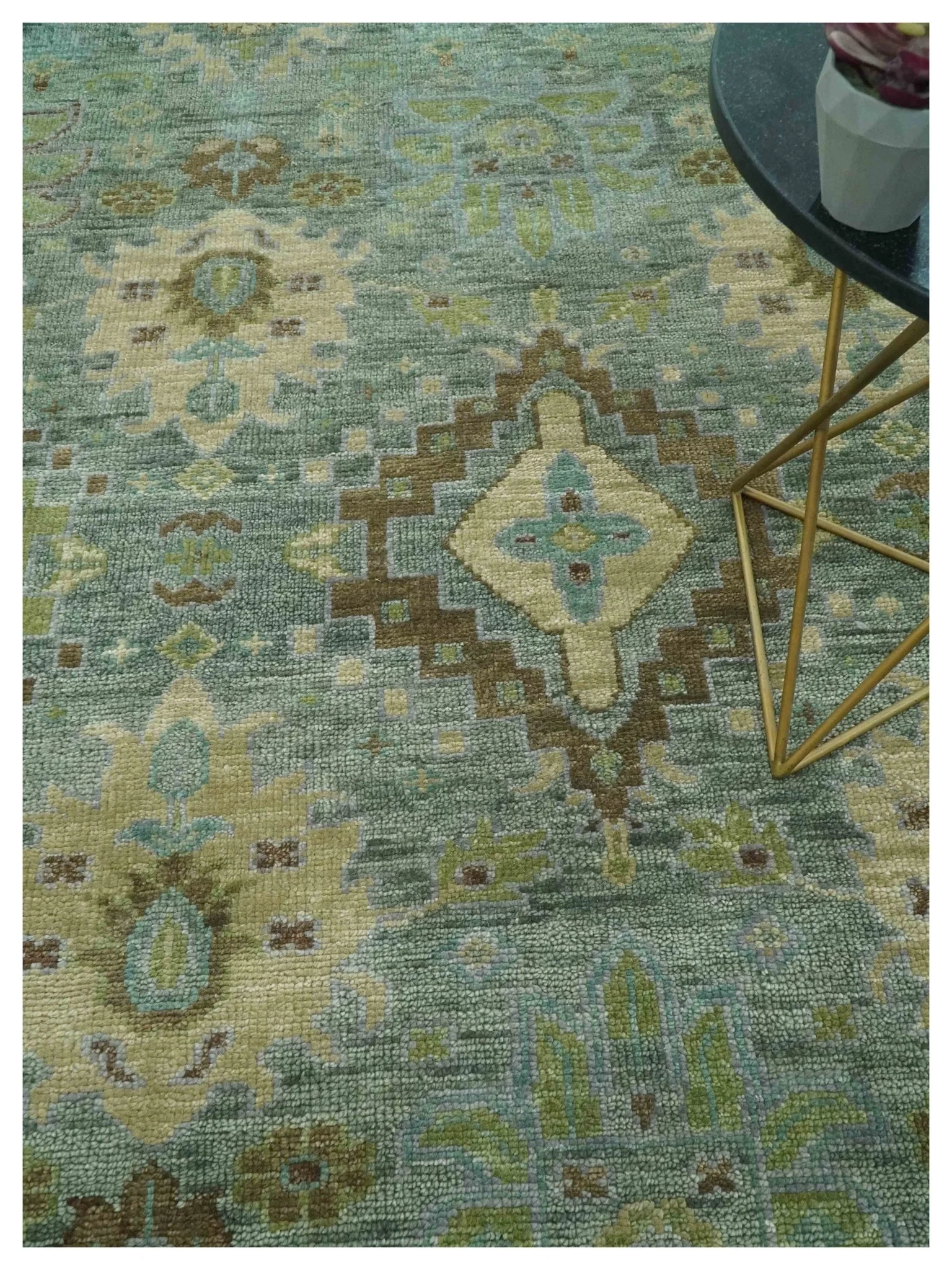 Antique look Green and Olive Hand Knotted Traditional Oushak 9x12 wool area rug - Image 2