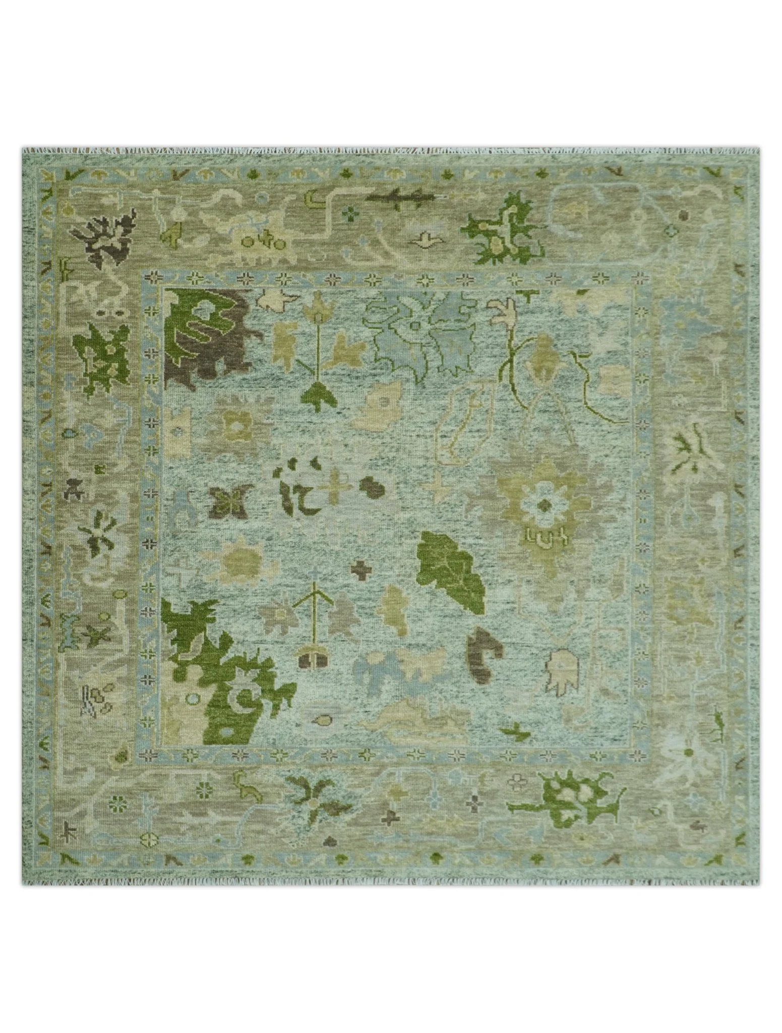 Custom Made Silver and Green Hand Knotted Traditional Oushak wool area rug - Image 11