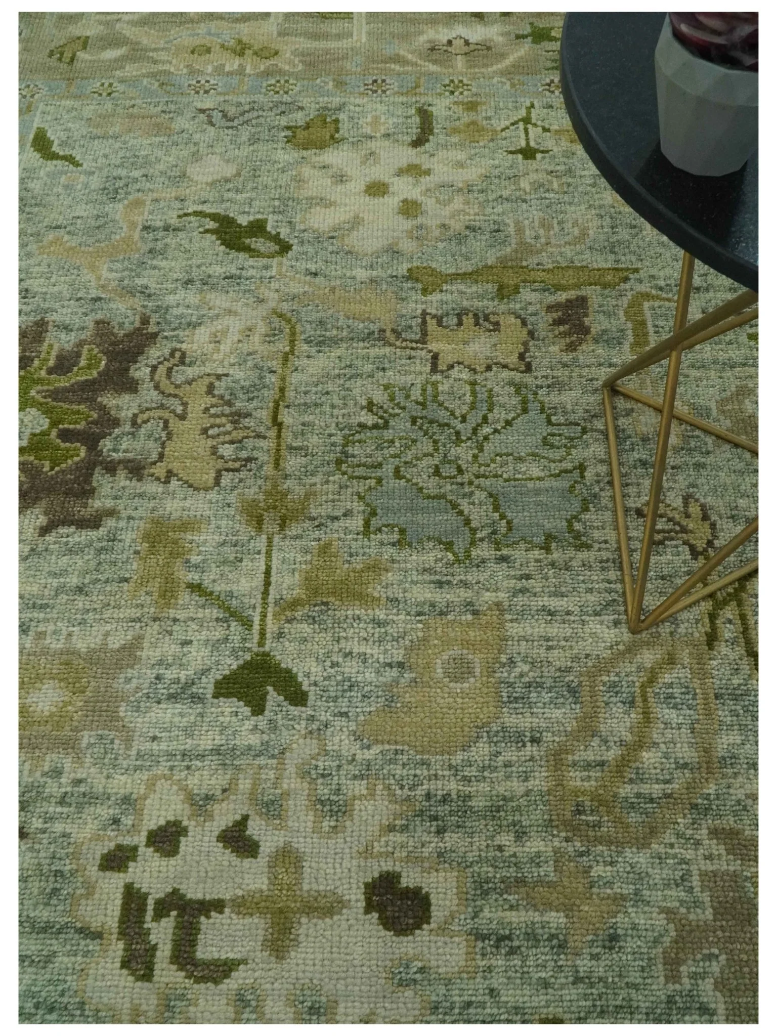 Custom Made Silver and Green Hand Knotted Traditional Oushak wool area rug - Image 2
