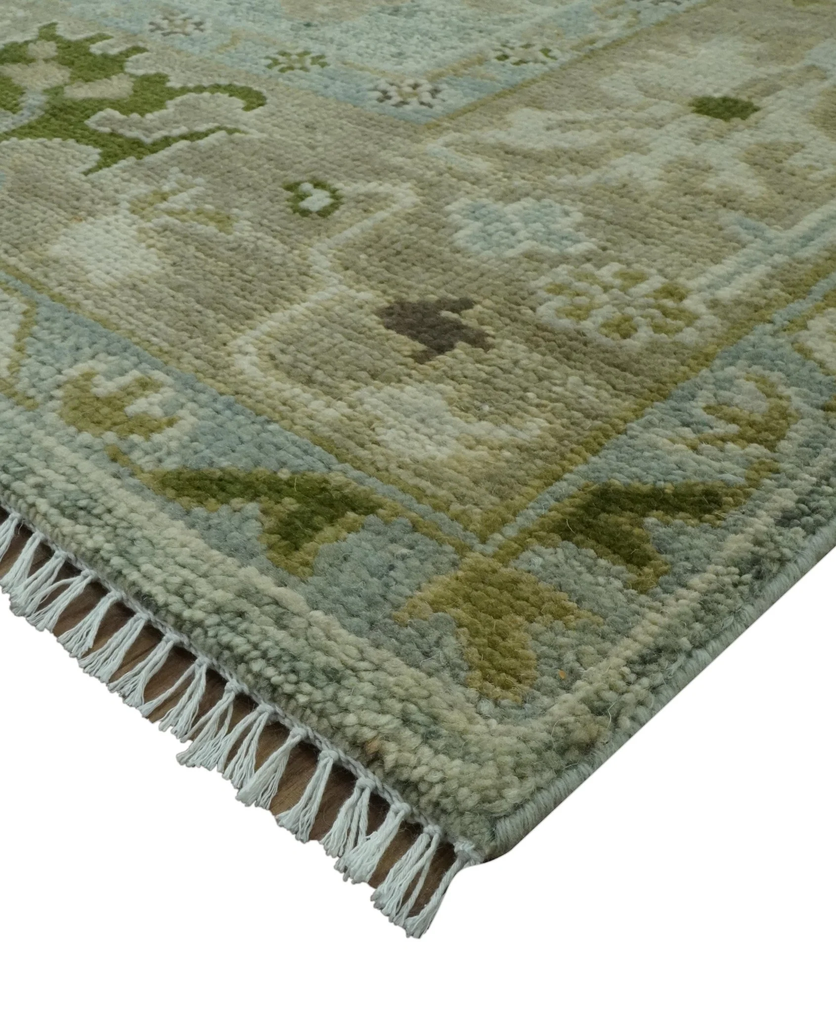 Custom Made Silver and Green Hand Knotted Traditional Oushak wool area rug - Image 5