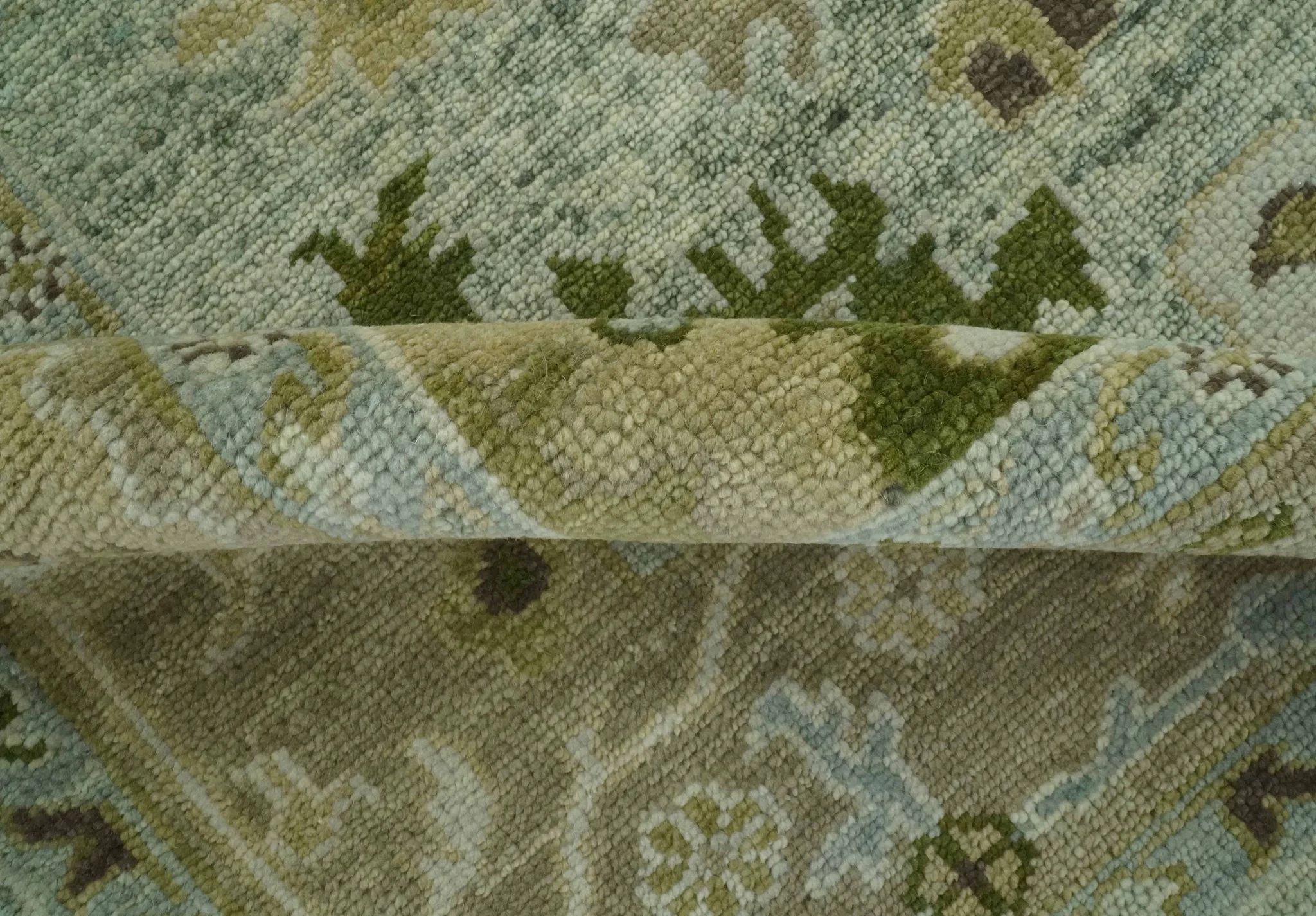 Custom Made Silver and Green Hand Knotted Traditional Oushak wool area rug - Image 6