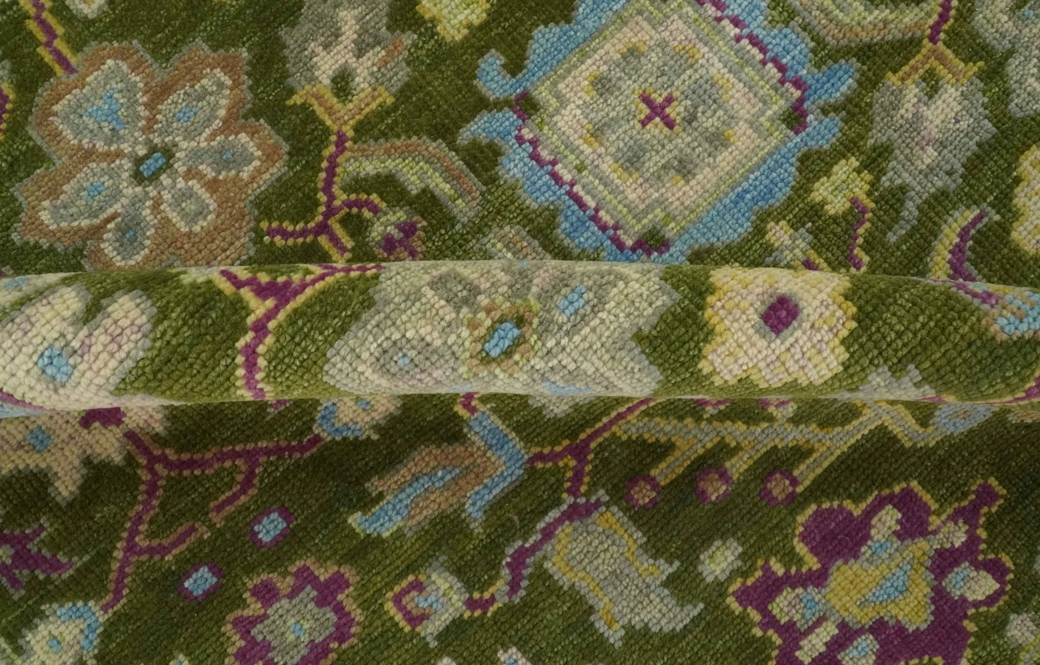 Custom Made Green, Beige and Purple Hand Knotted Traditional Oushak wool area rug - Image 6