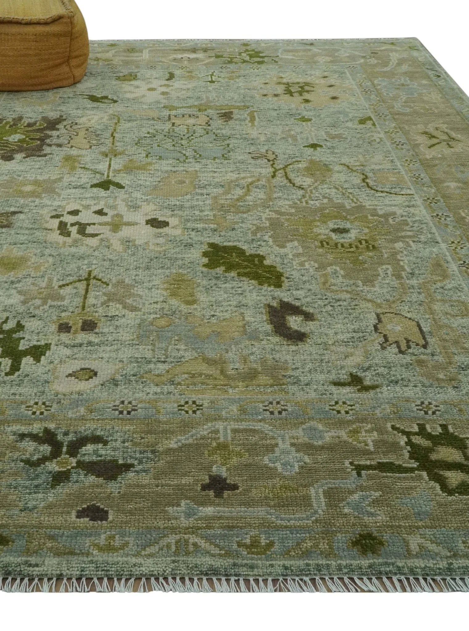 8x10 Silver and Green Hand Knotted Traditional Oushak wool area rug - Image 3