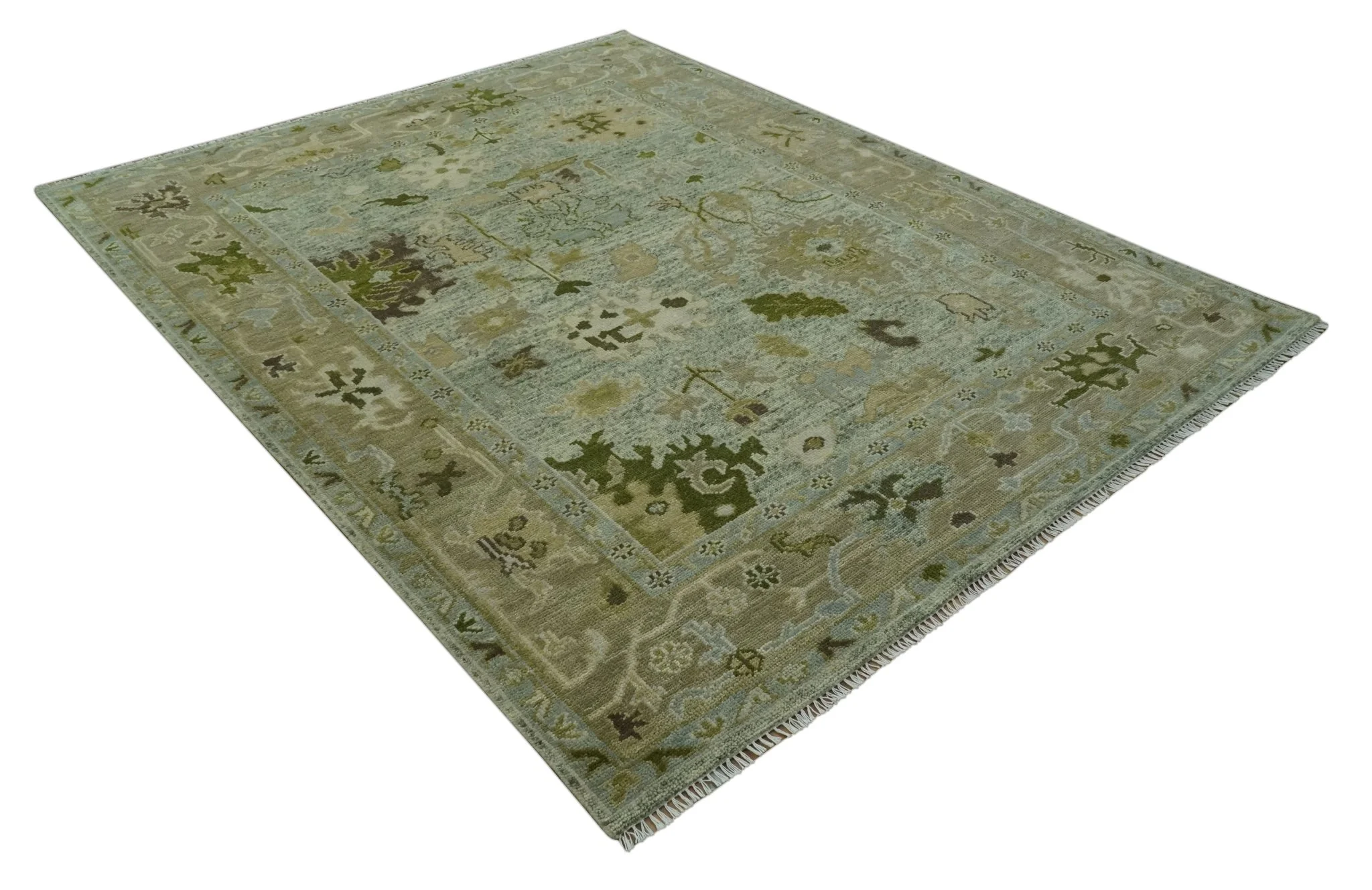 8x10 Silver and Green Hand Knotted Traditional Oushak wool area rug - Image 7