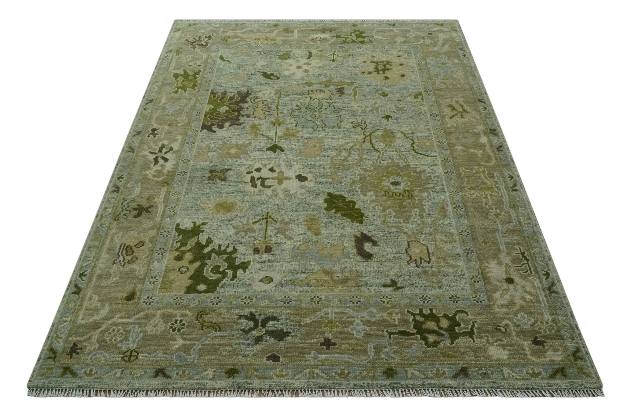 8x10 Silver and Green Hand Knotted Traditional Oushak wool area rug - Image 8