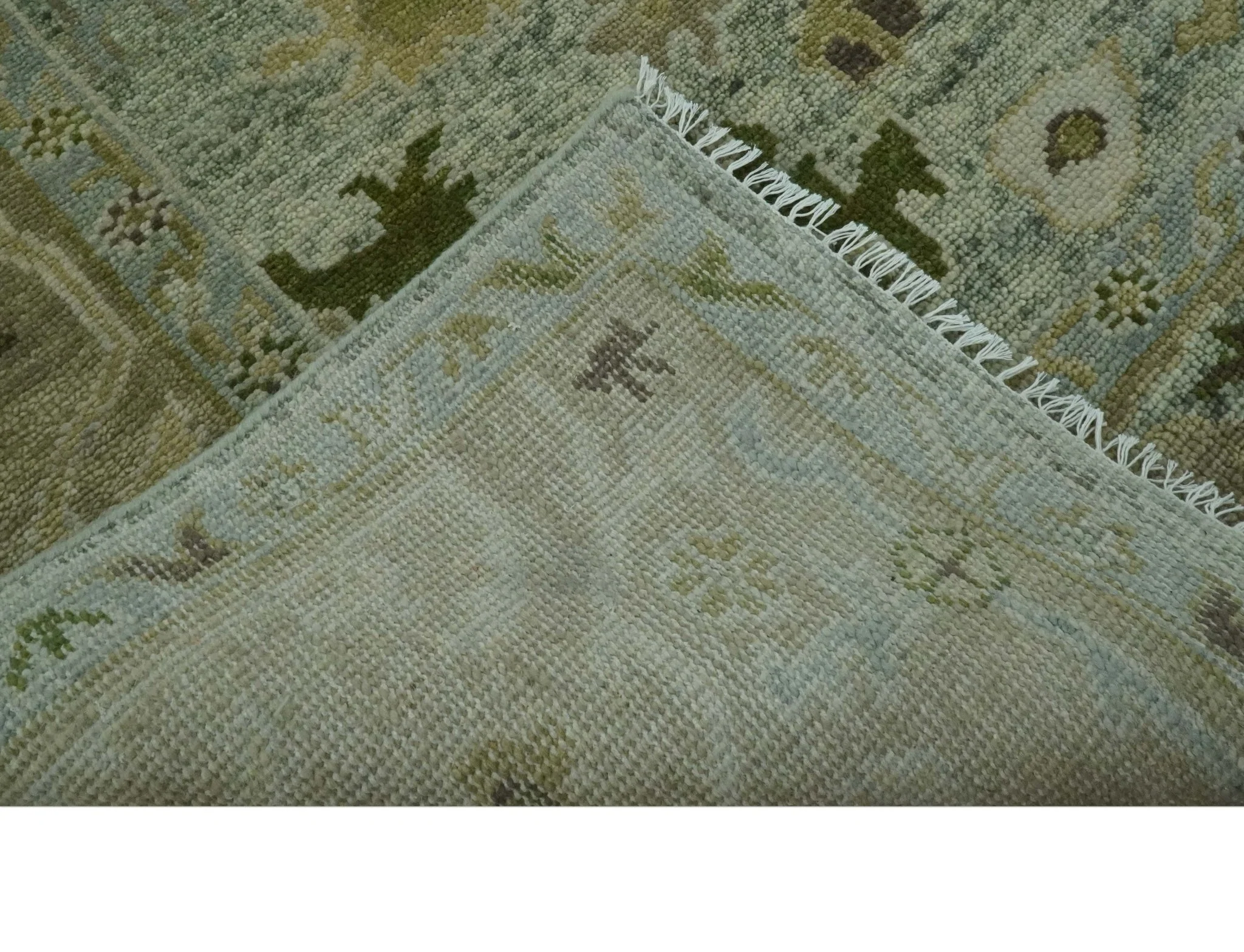 8x10 Silver and Green Hand Knotted Traditional Oushak wool area rug - Image 9
