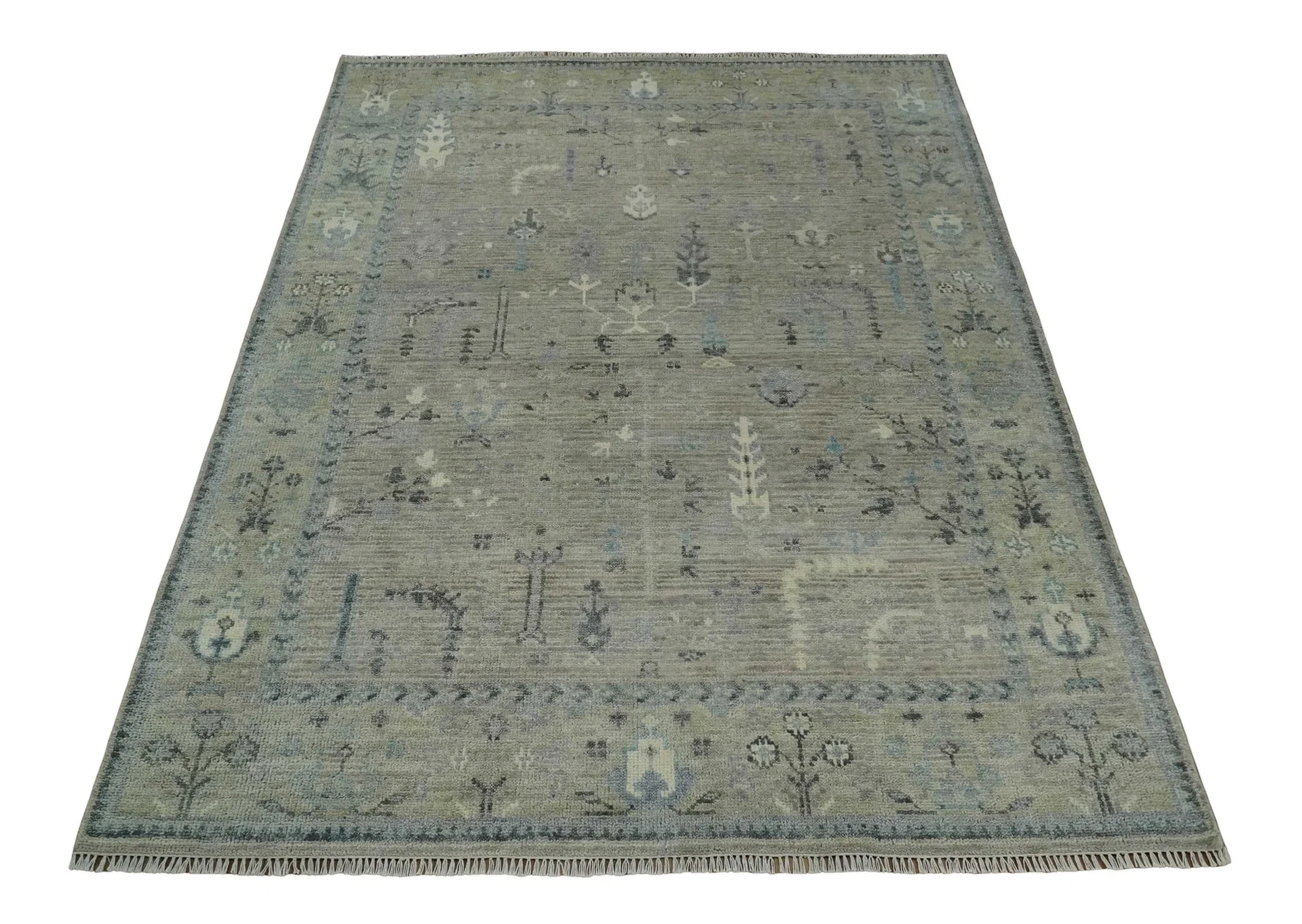 Silver and Olive 8x10 Antique Hand Knotted Turkish Design Area Rug - Image 10