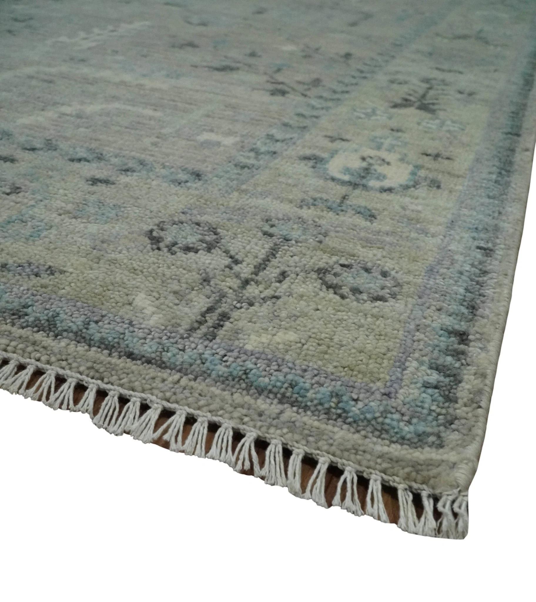Silver and Olive 8x10 Antique Hand Knotted Turkish Design Area Rug - Image 5