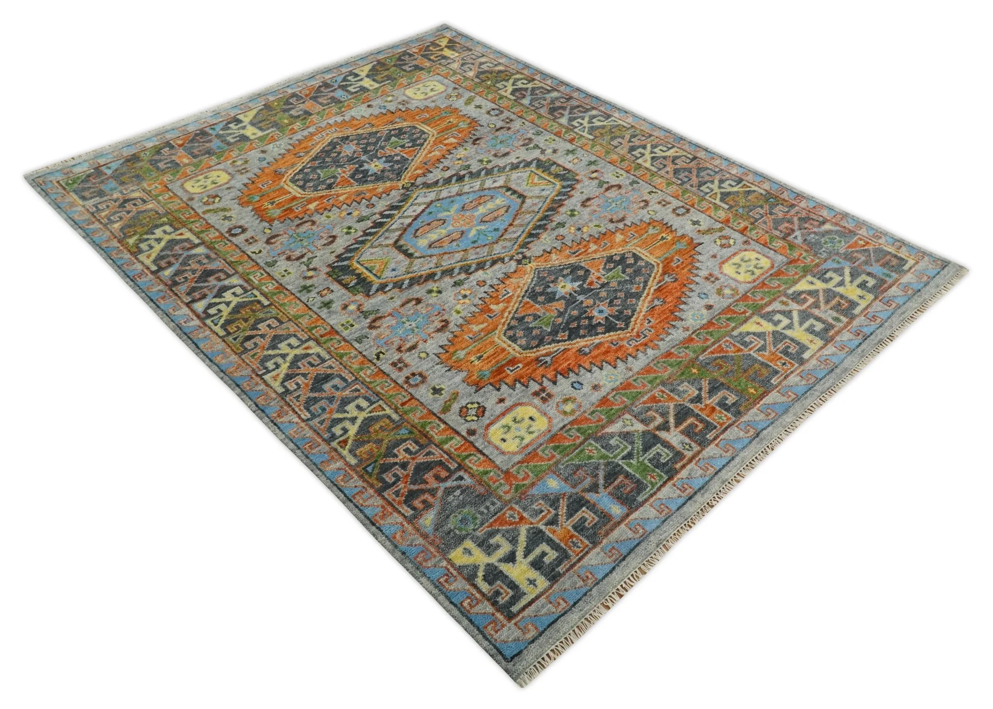 Silver and Rust Oriental Hand Knotted Traditional Living Room Custom made wool Area Rug - Image 10