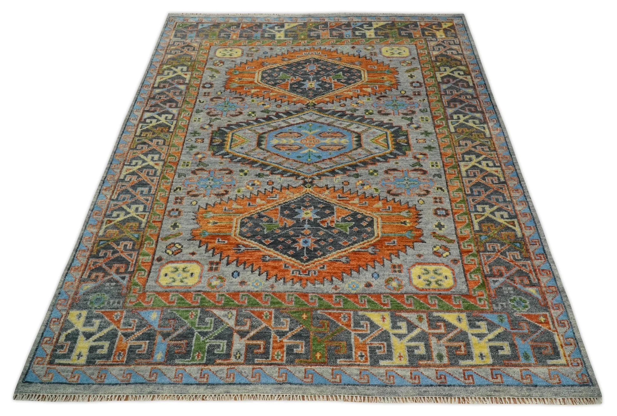 Silver and Rust Oriental Hand Knotted Traditional Living Room Custom made wool Area Rug - Image 11