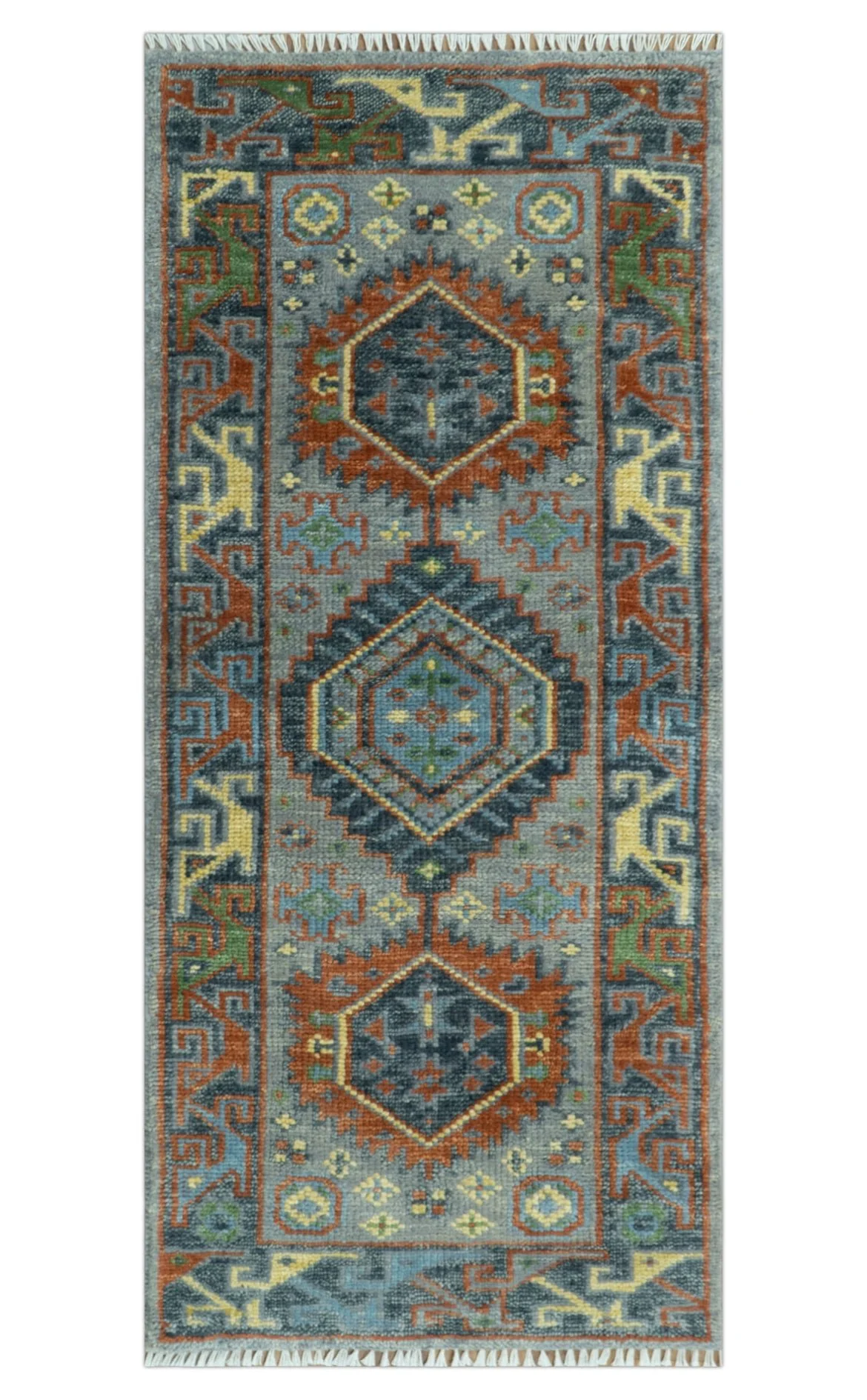 Silver and Rust Oriental Hand Knotted Traditional Living Room Custom made wool Area Rug - Image 13