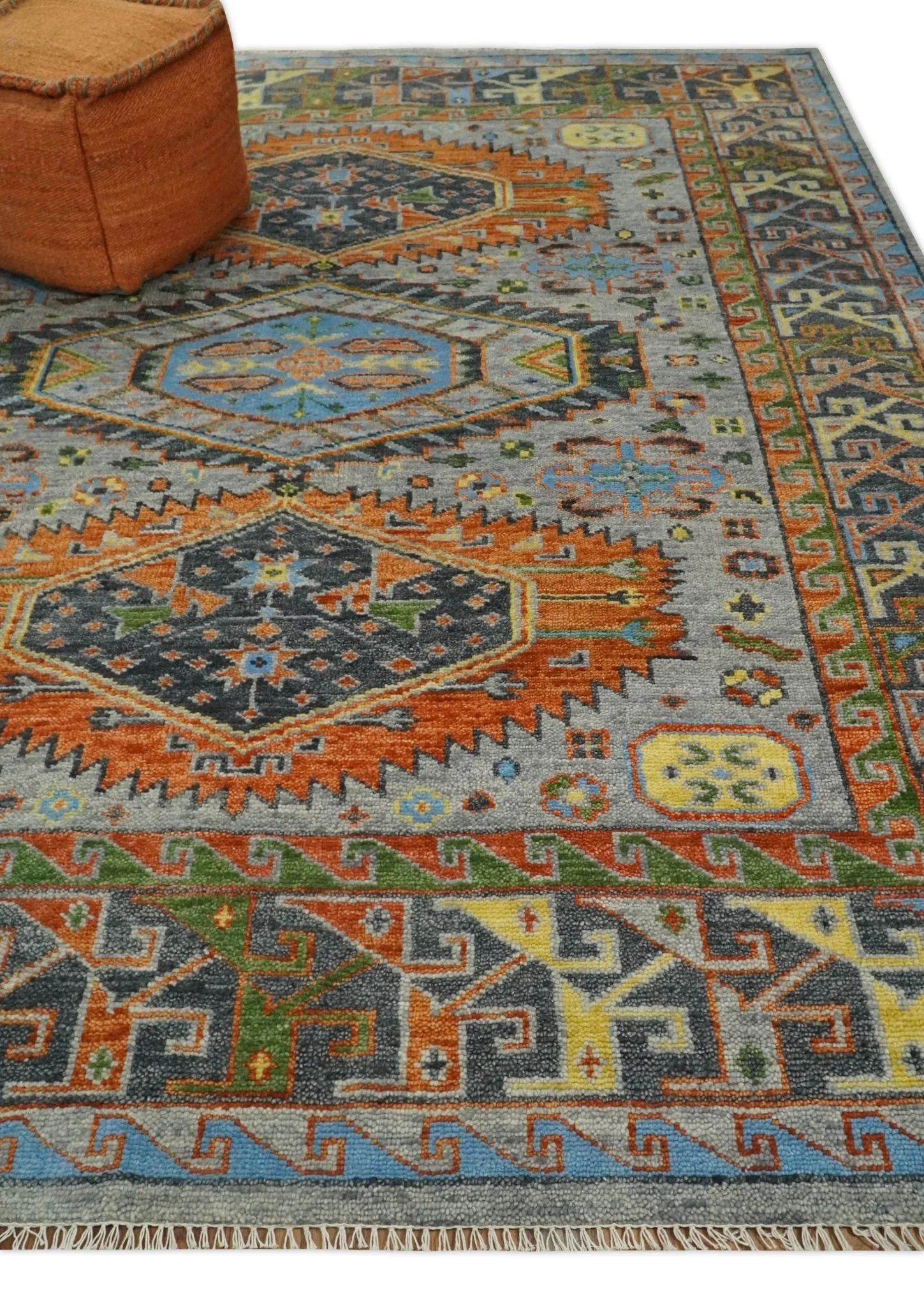 Silver and Rust Oriental Hand Knotted Traditional Living Room Custom made wool Area Rug - Image 3