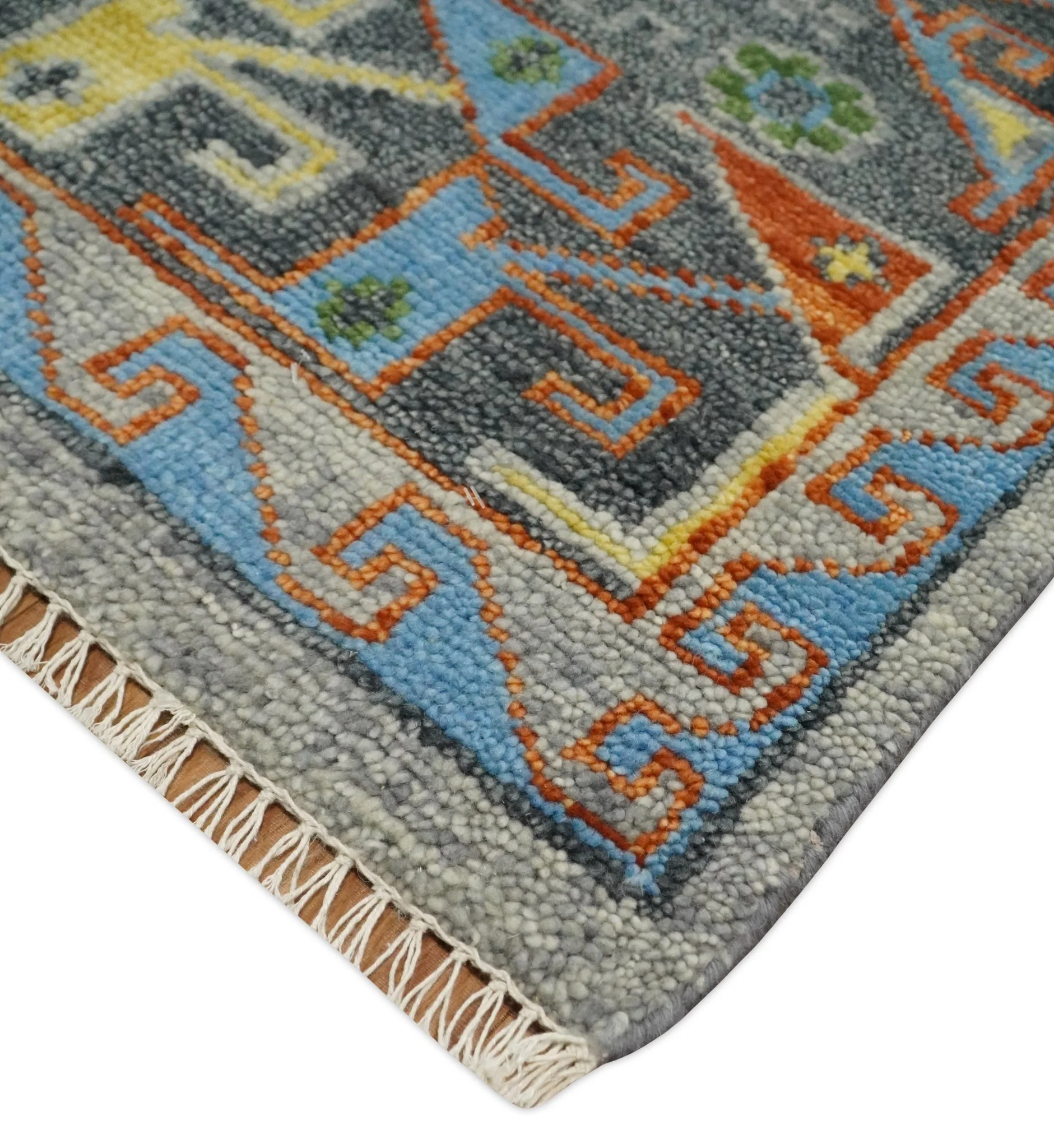 Silver and Rust Oriental Hand Knotted Traditional Living Room Custom made wool Area Rug - Image 5