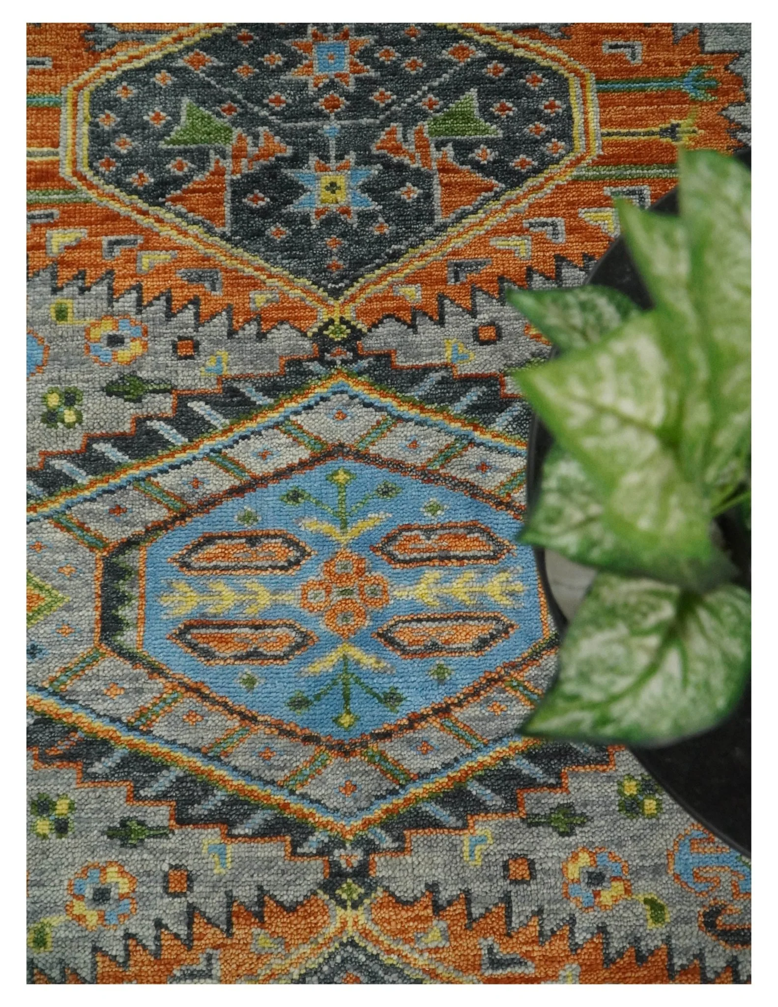 Silver and Rust Oriental Hand Knotted Traditional Living Room Custom made wool Area Rug - Image 6