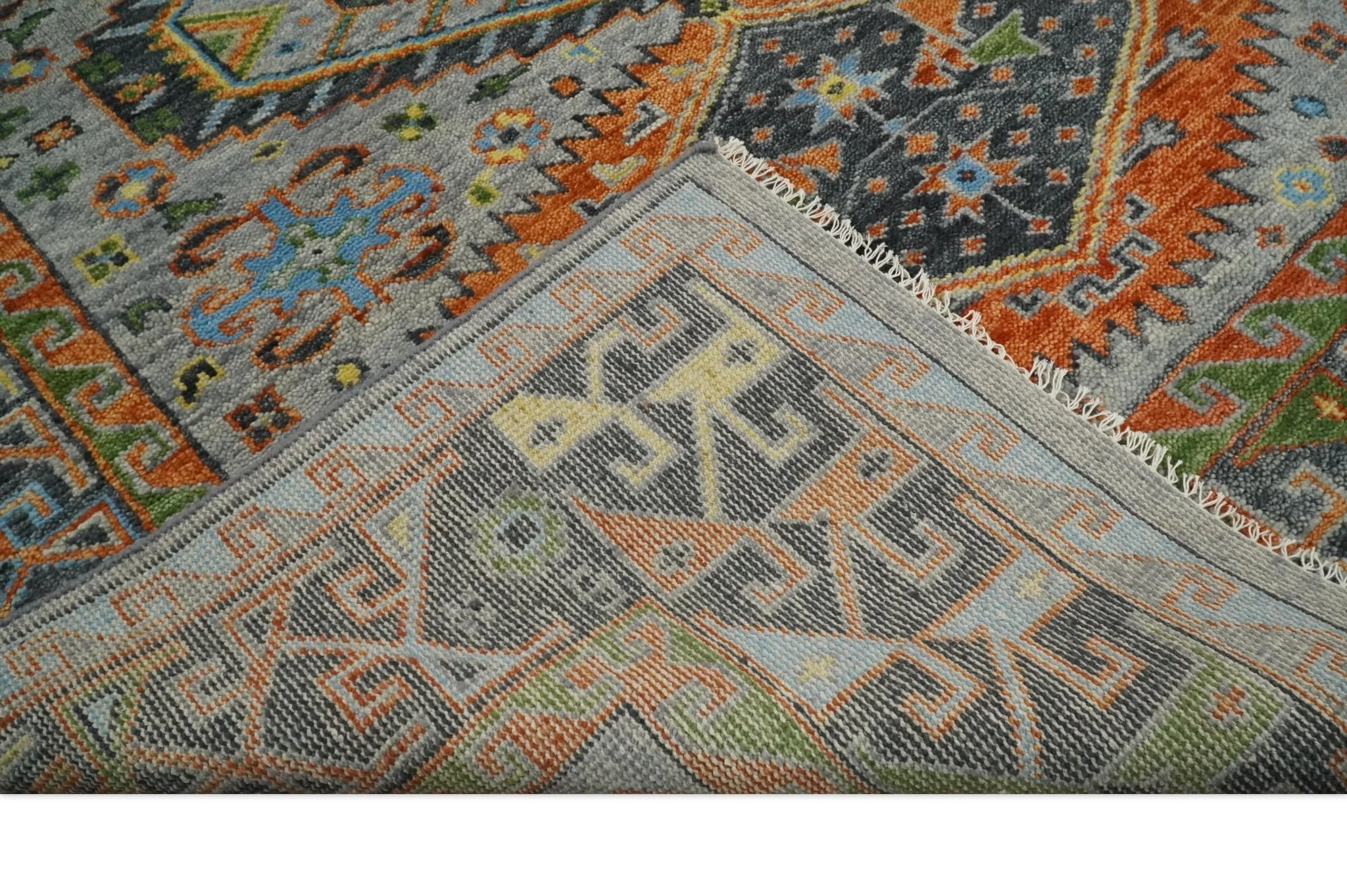 Silver and Rust Oriental Hand Knotted Traditional Living Room Custom made wool Area Rug - Image 7