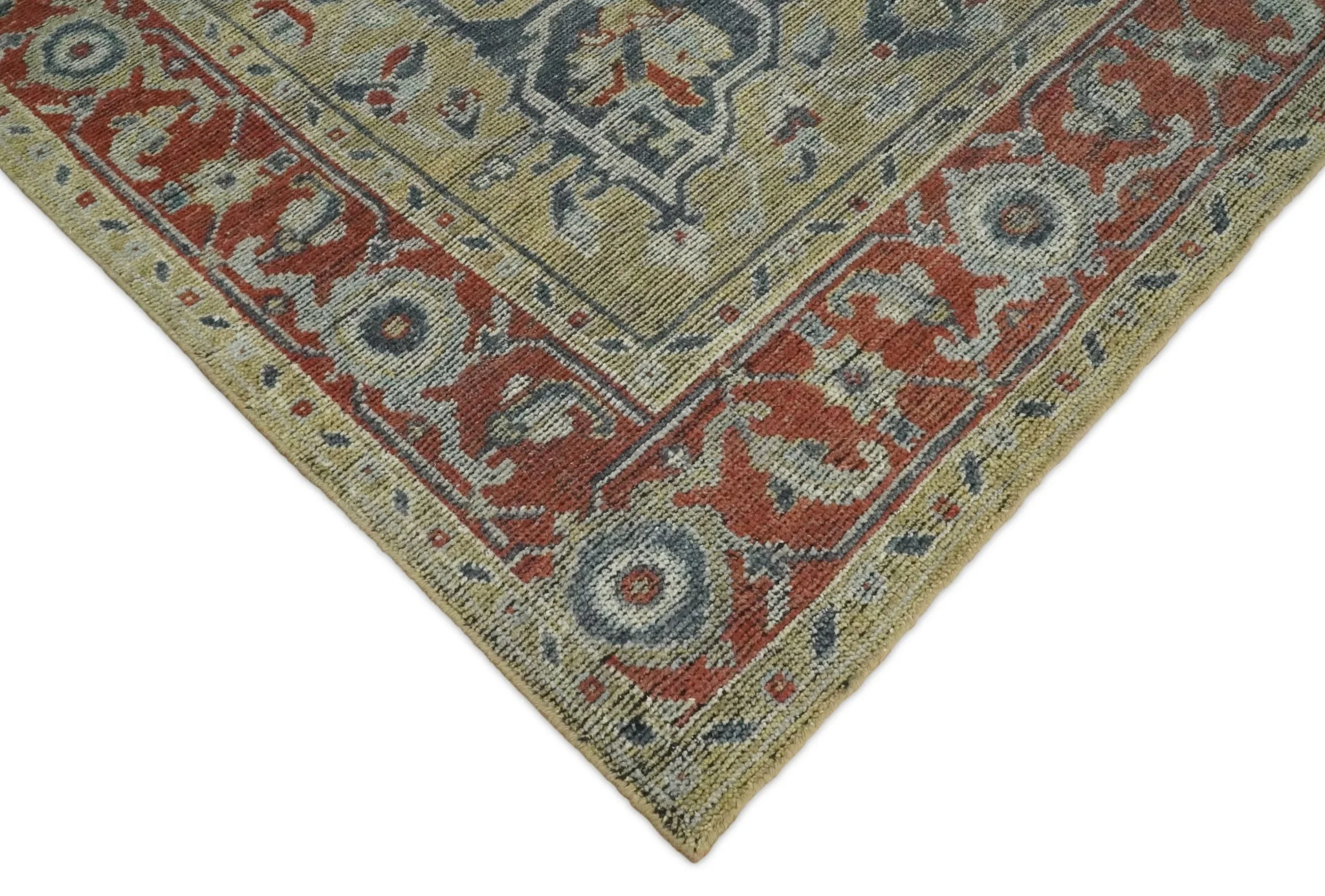 Vintage Style Distressed finished Silver, Beige and Brown Traditional Heriz Hand Knotted Multi Size wool Area Rug - Image 5