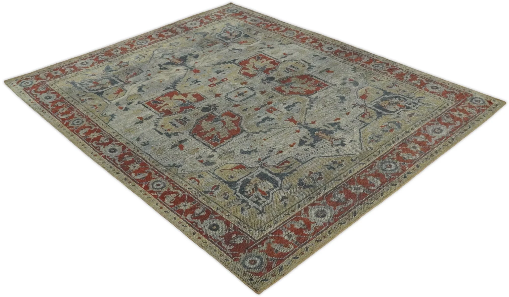 Vintage Style Distressed finished Silver, Beige and Brown Traditional Heriz Hand Knotted Multi Size wool Area Rug - Image 7