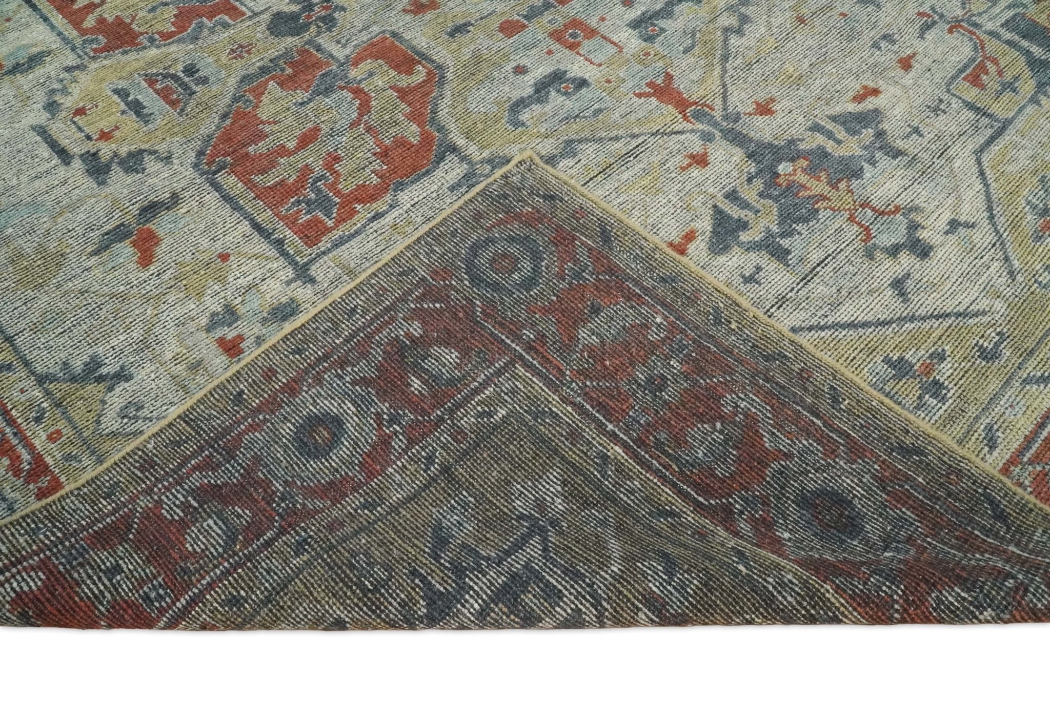 Vintage Style Distressed finished Silver, Beige and Brown Traditional Heriz Hand Knotted Multi Size wool Area Rug - Image 8