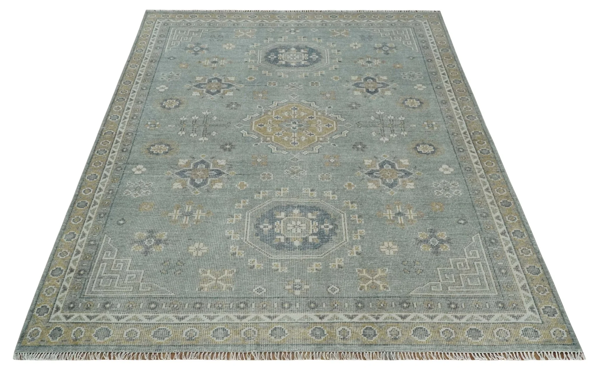Custom Made Silver, Beige and Charcoal Traditional Hand knotted Mamluk design wool Area Rug - Image 10