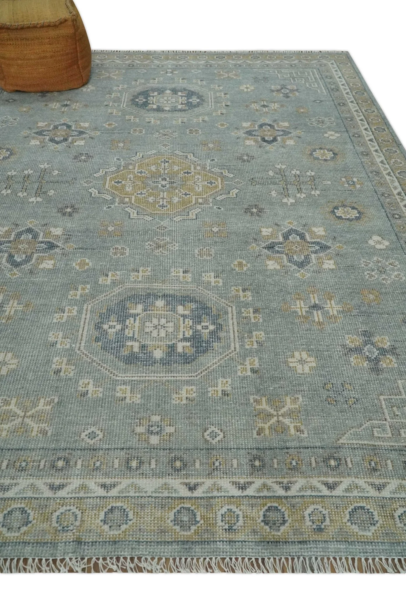 Custom Made Silver, Beige and Charcoal Traditional Hand knotted Mamluk design wool Area Rug - Image 3