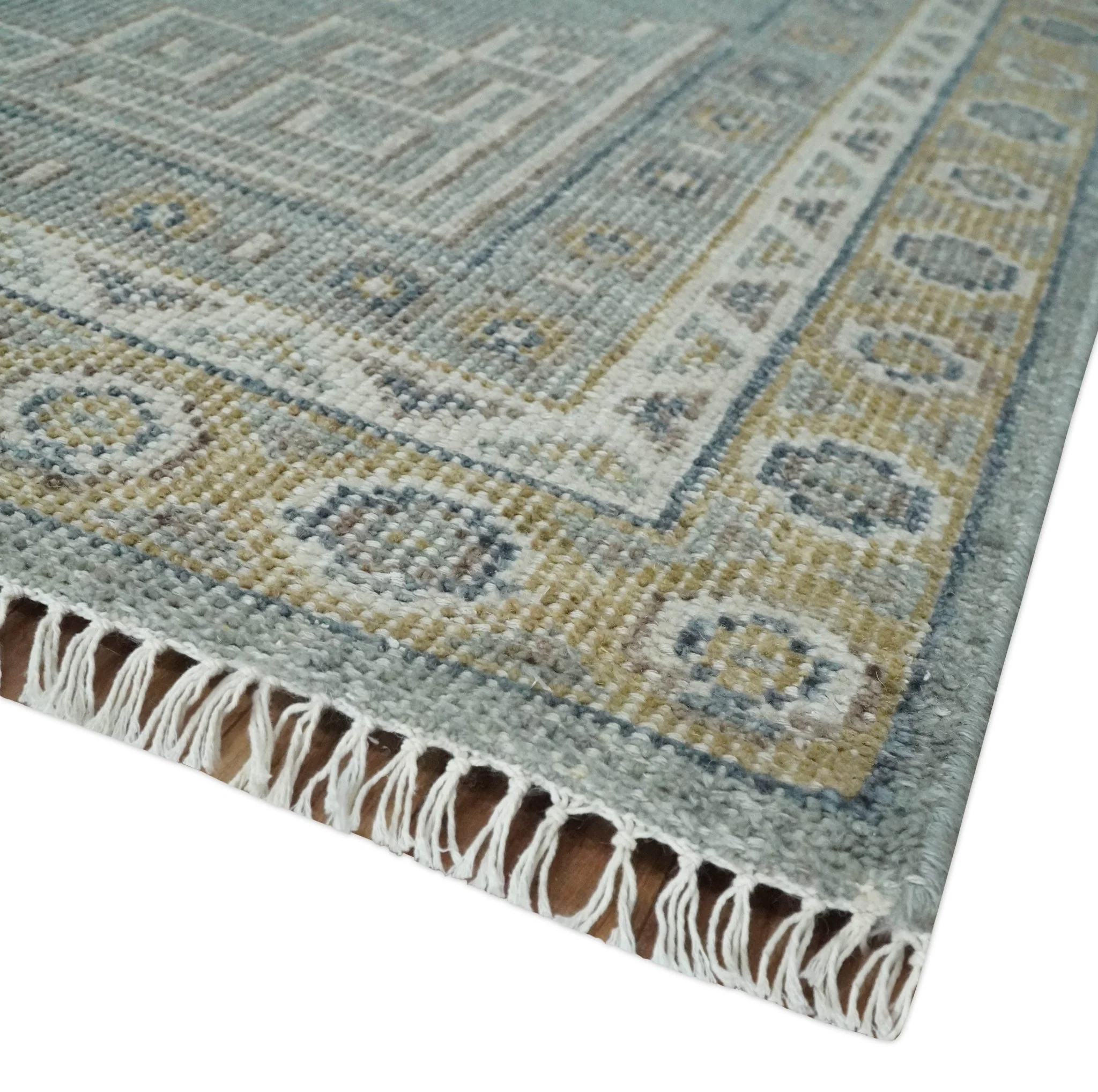 Custom Made Silver, Beige and Charcoal Traditional Hand knotted Mamluk design wool Area Rug - Image 5