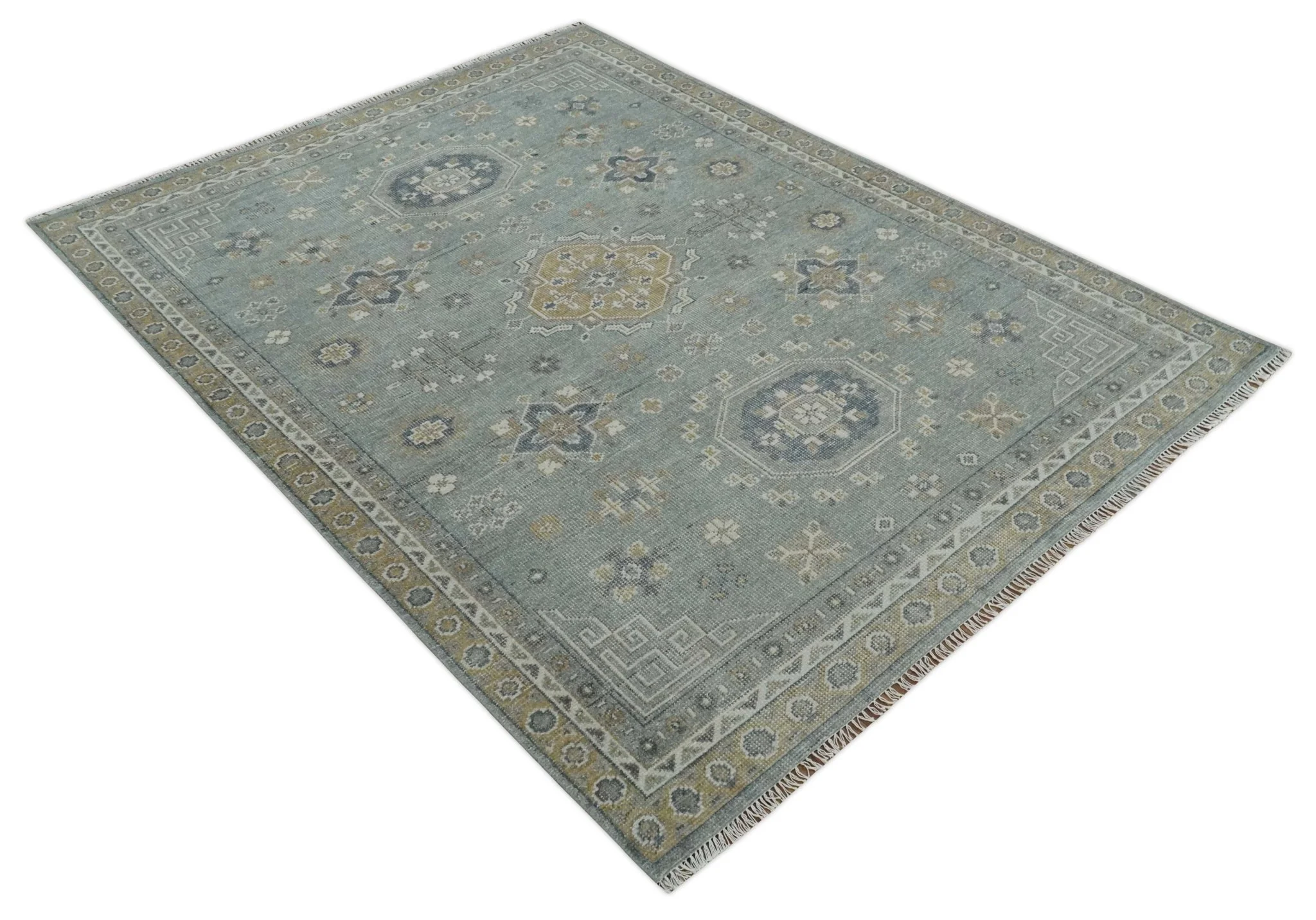 Custom Made Silver, Beige and Charcoal Traditional Hand knotted Mamluk design wool Area Rug - Image 9