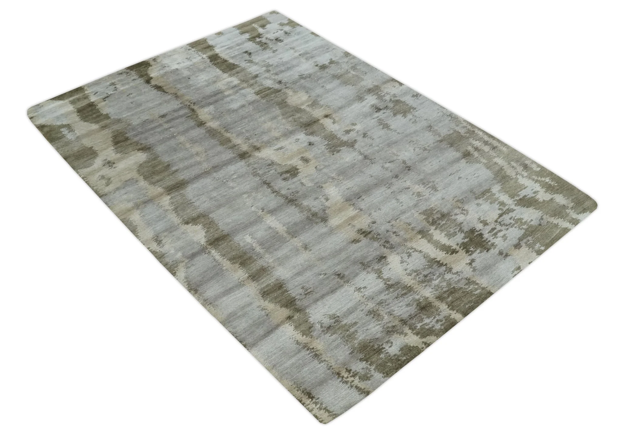 Silver, Beige and Gray Modern Abstract Hand knotted 6x9 Bamboo Silk Area Rug - Image 10