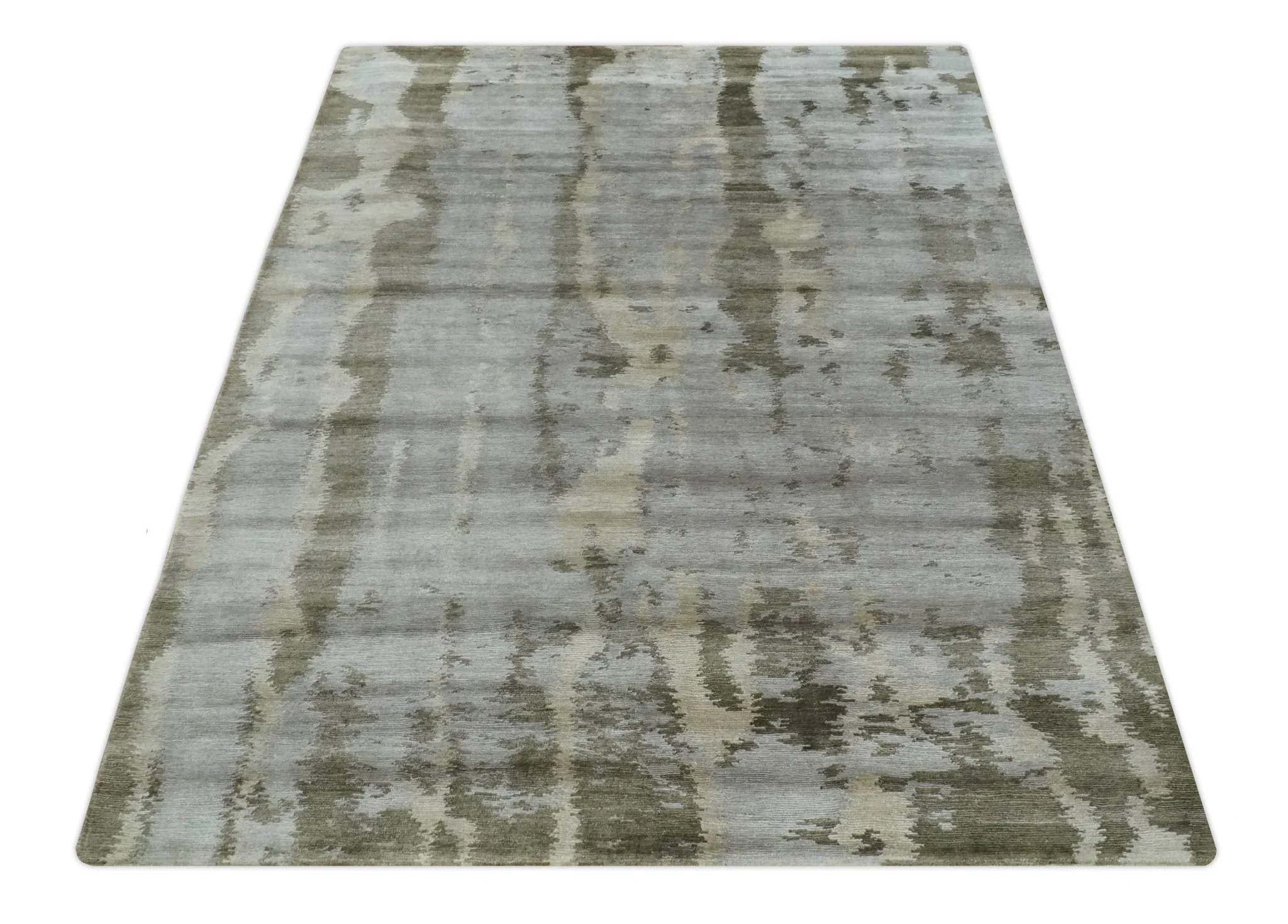 Silver, Beige and Gray Modern Abstract Hand knotted 6x9 Bamboo Silk Area Rug - Image 11
