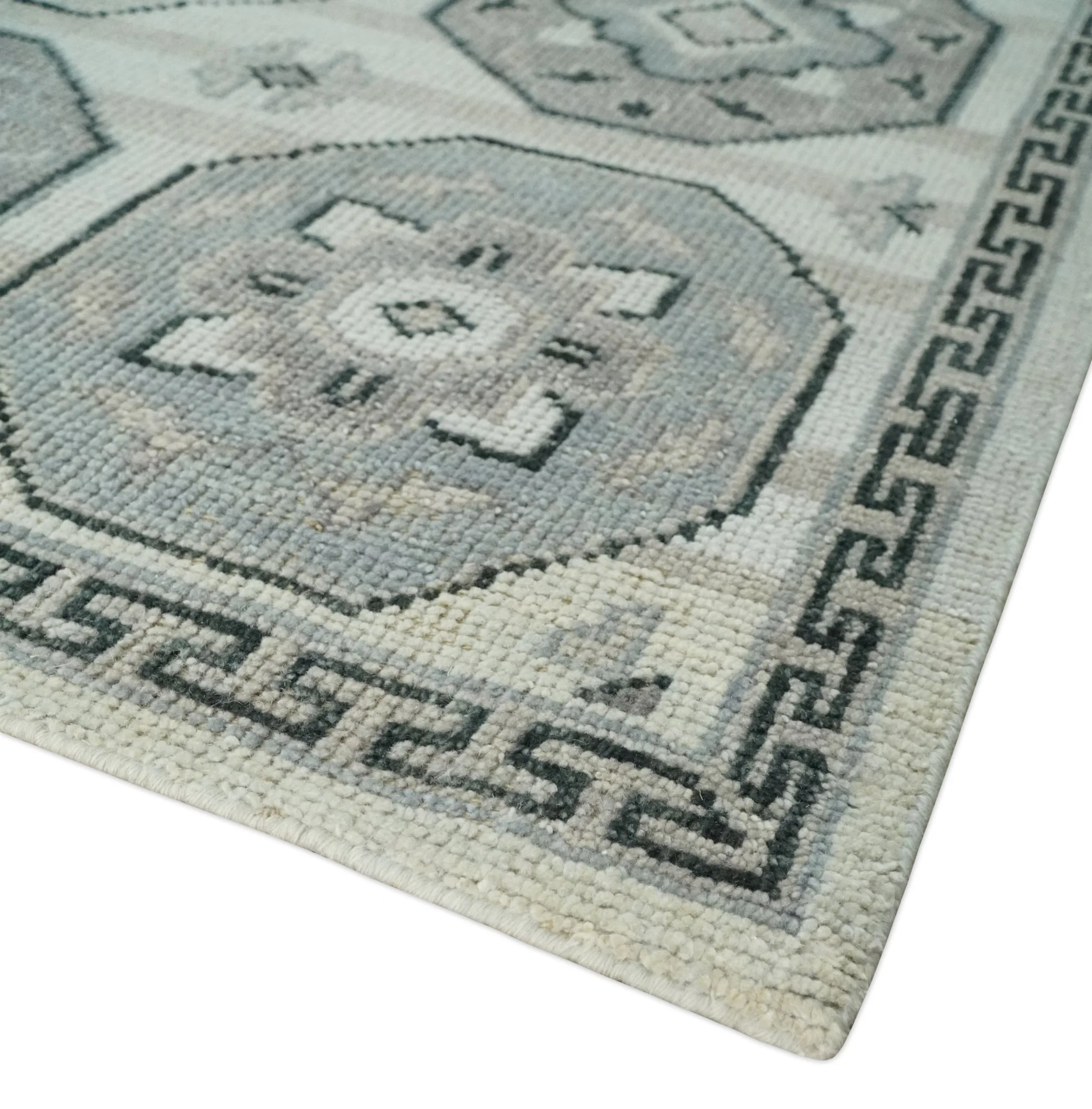 Custom Made Hand Knotted Turkish Silver, Beige and Gray Traditional Antique Low Pile Area Rug - Image 5