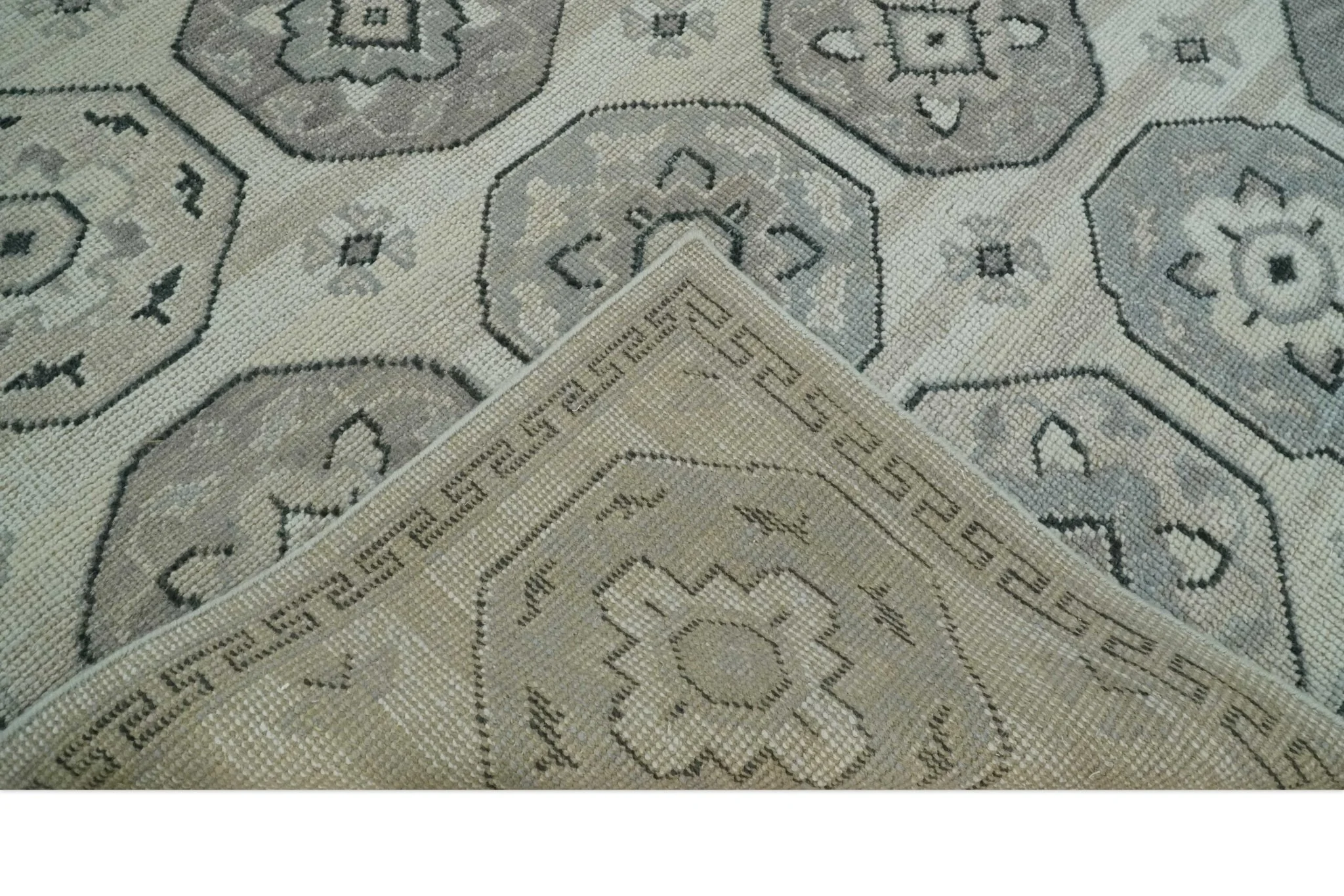 Custom Made Hand Knotted Turkish Silver, Beige and Gray Traditional Antique Low Pile Area Rug - Image 7