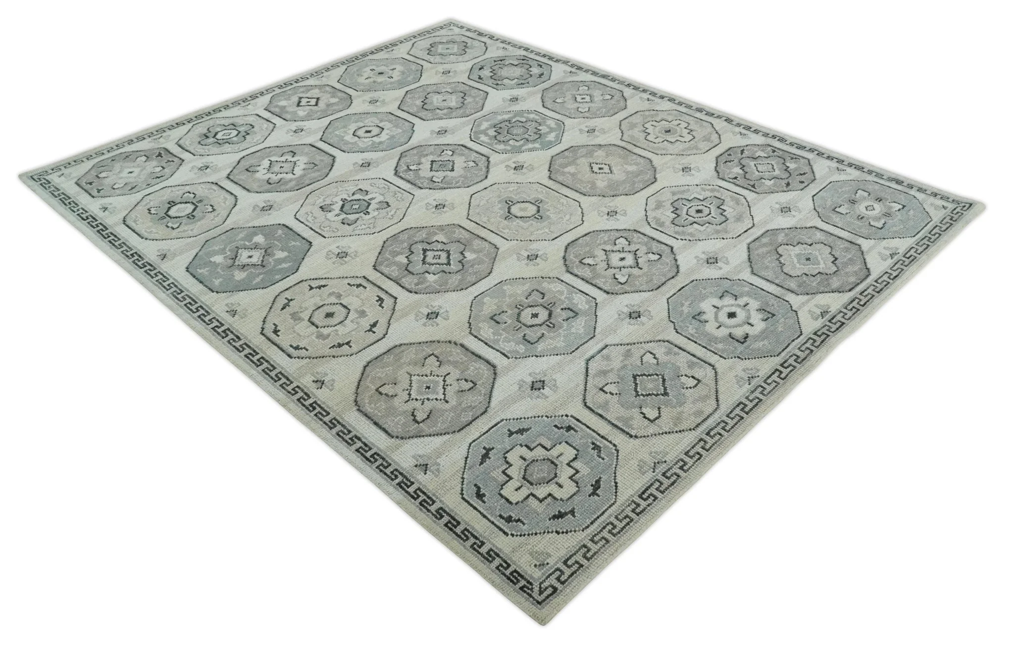 Custom Made Hand Knotted Turkish Silver, Beige and Gray Traditional Antique Low Pile Area Rug - Image 9