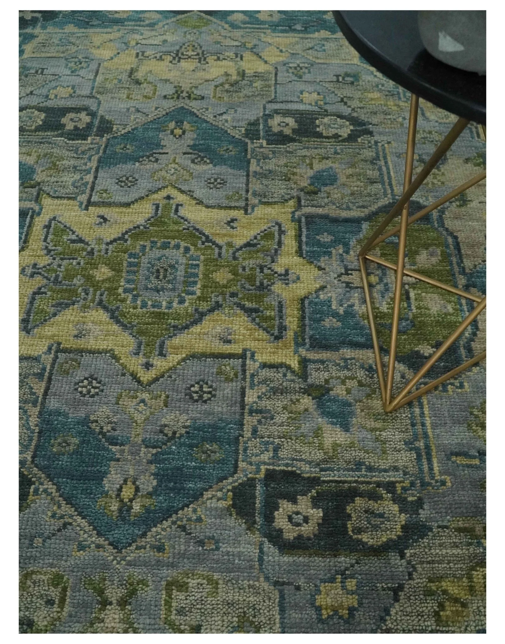 Custom Made Silver, Moss Green and Blue Heriz Traditional wool Area Rug - Image 2
