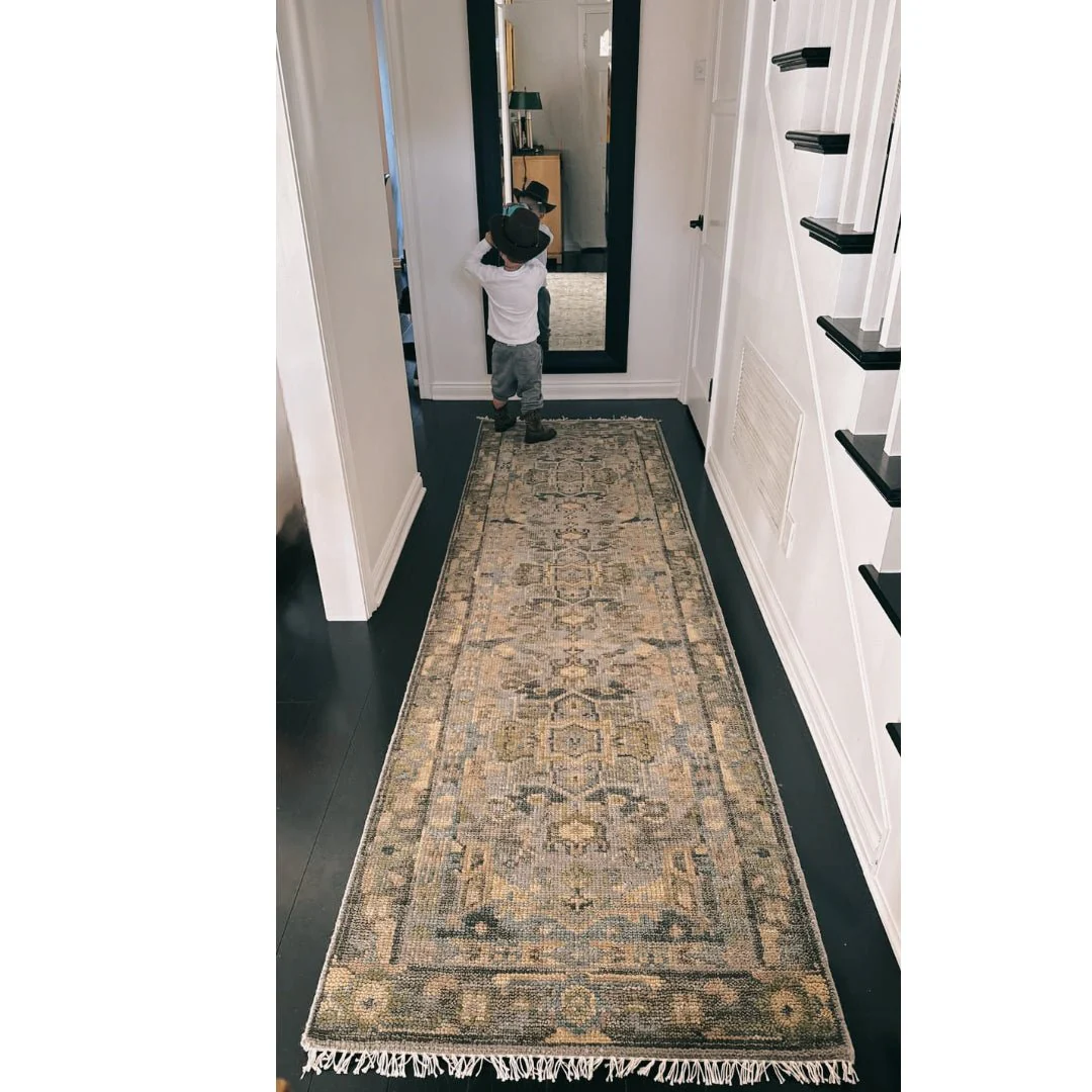 Custom Made Silver, Moss Green and Blue Heriz Traditional wool Area Rug - Image 3