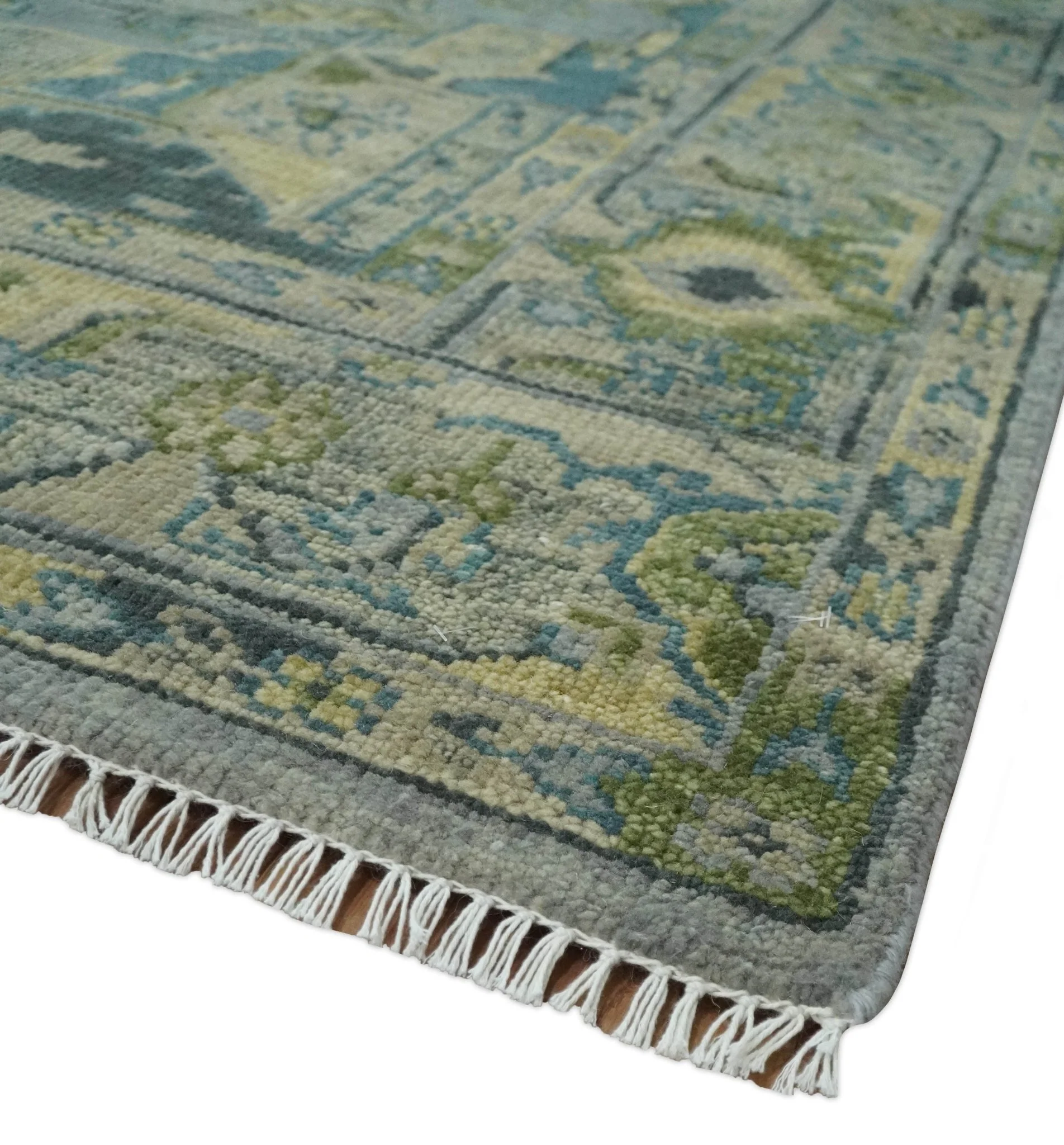 Custom Made Silver, Moss Green and Blue Heriz Traditional wool Area Rug - Image 6