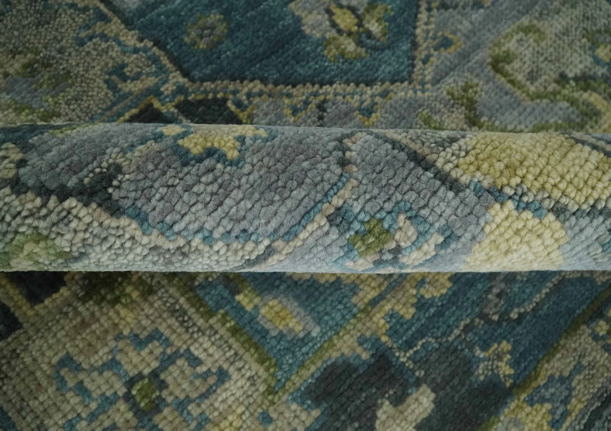 Custom Made Silver, Moss Green and Blue Heriz Traditional wool Area Rug - Image 7