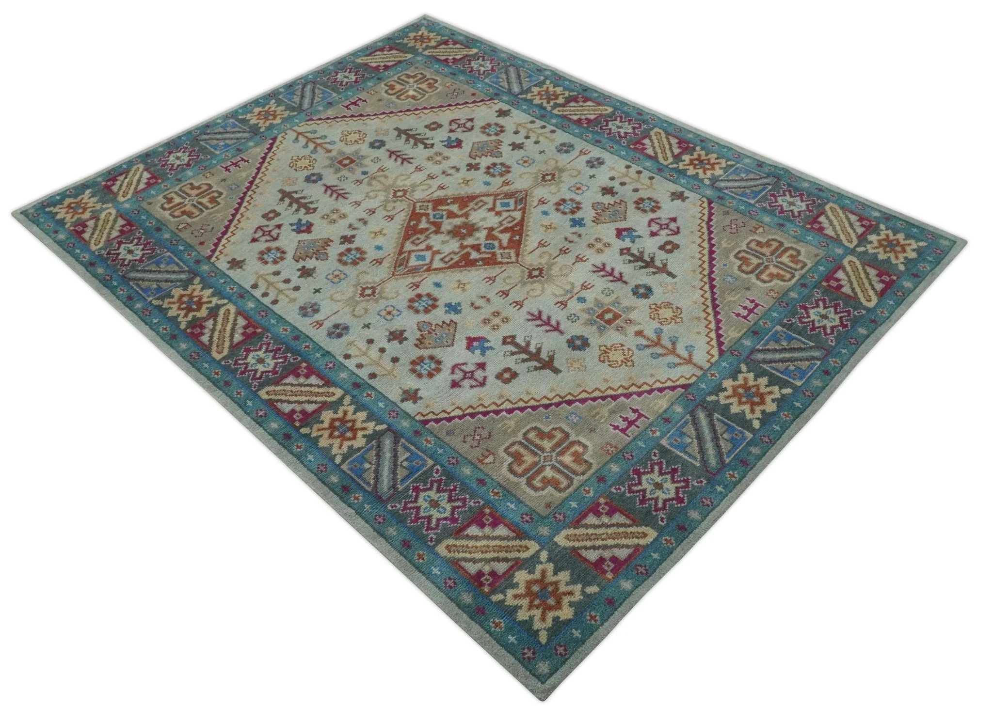 Vibrant Colorful Silver, Beige, Blue and Brown Traditional Heriz Multi Size wool Area Rug - Image 10