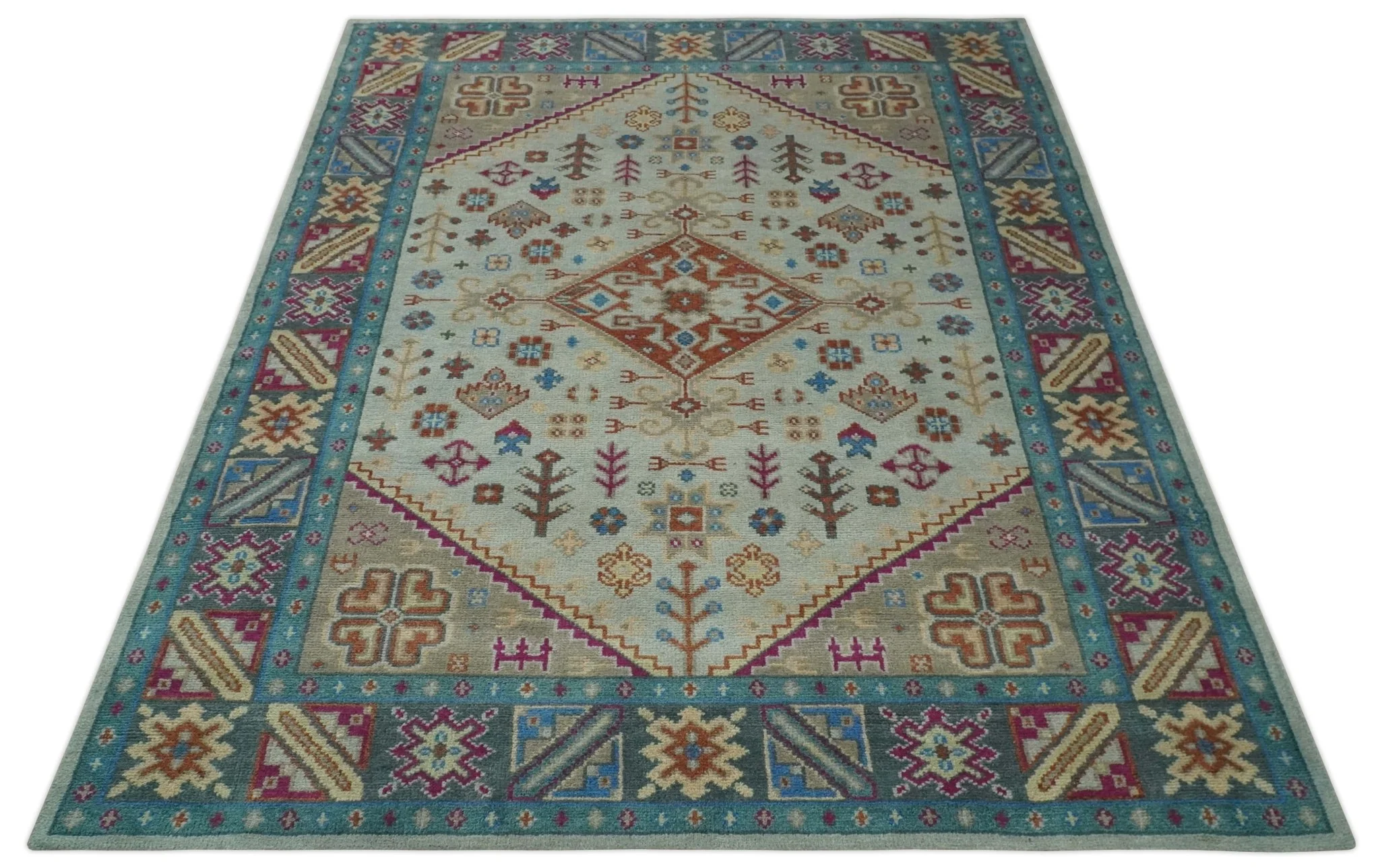 Vibrant Colorful Silver, Beige, Blue and Brown Traditional Heriz Multi Size wool Area Rug - Image 11