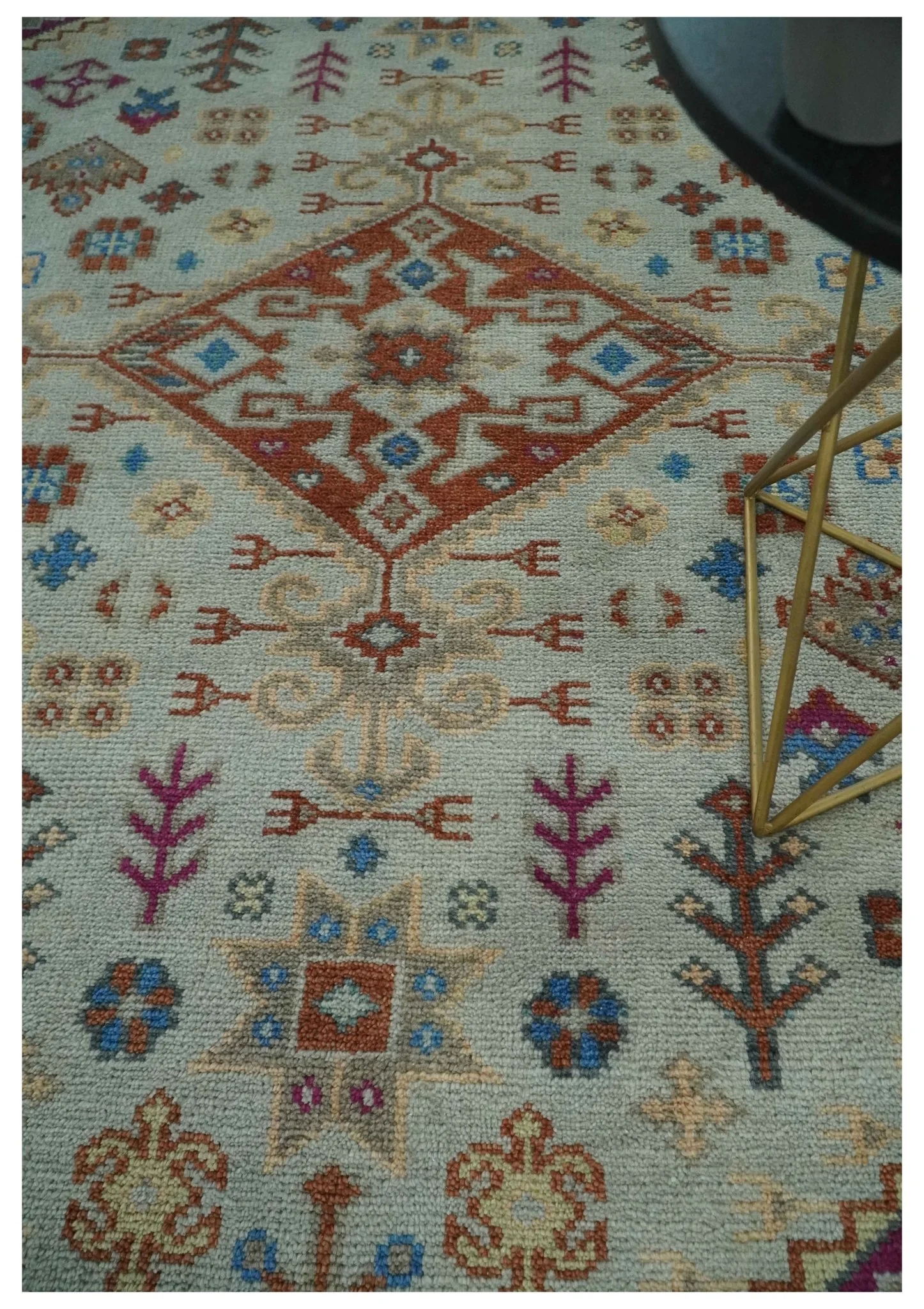 Vibrant Colorful Silver, Beige, Blue and Brown Traditional Heriz Multi Size wool Area Rug - Image 3