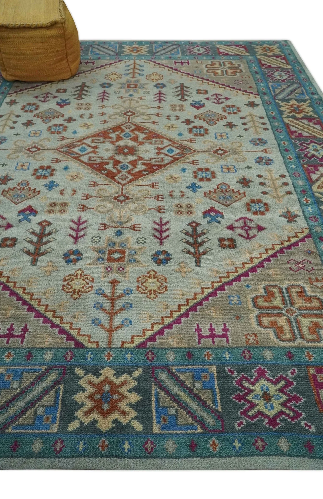 Vibrant Colorful Silver, Beige, Blue and Brown Traditional Heriz Multi Size wool Area Rug - Image 4