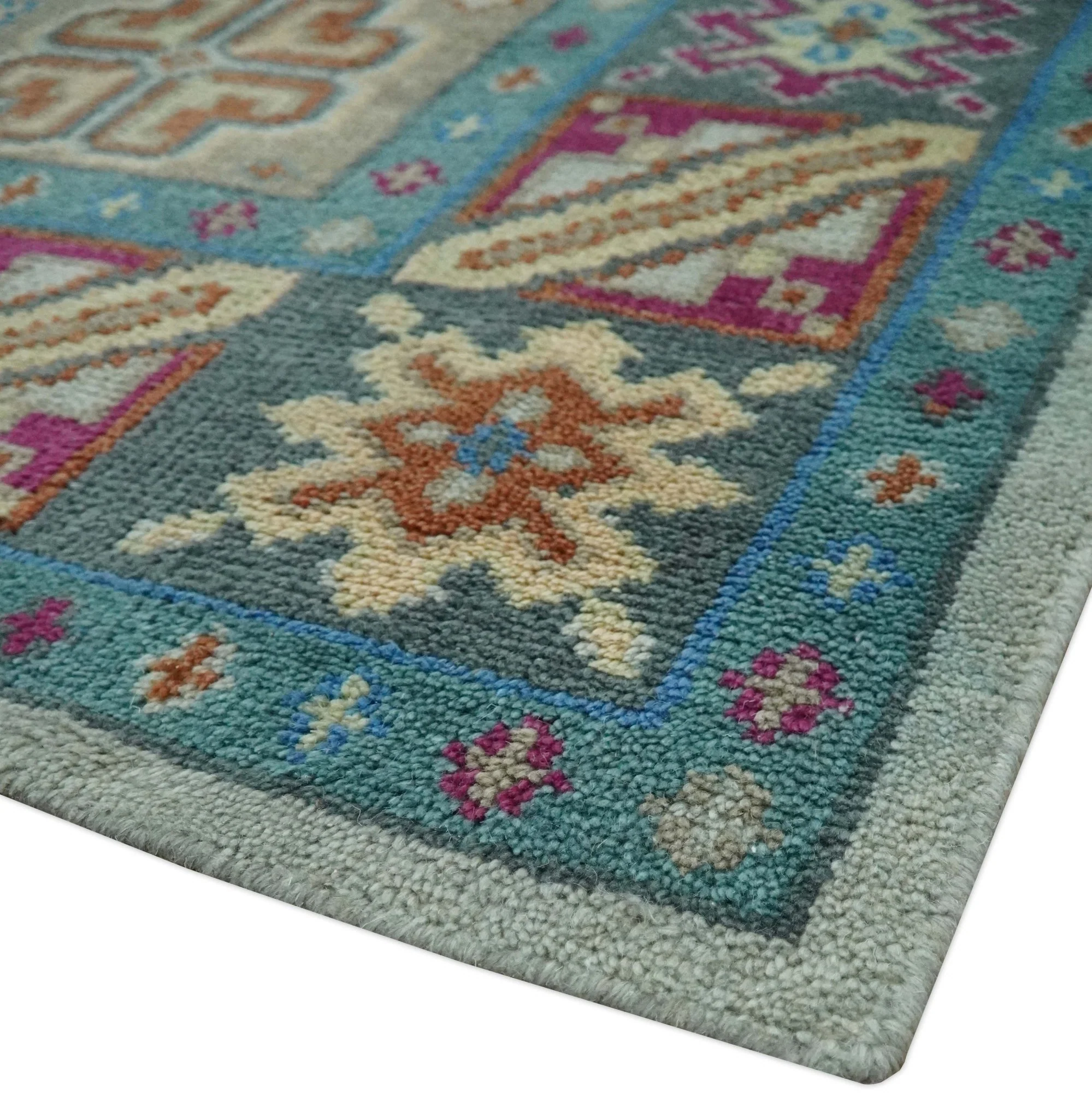 Vibrant Colorful Silver, Beige, Blue and Brown Traditional Heriz Multi Size wool Area Rug - Image 6