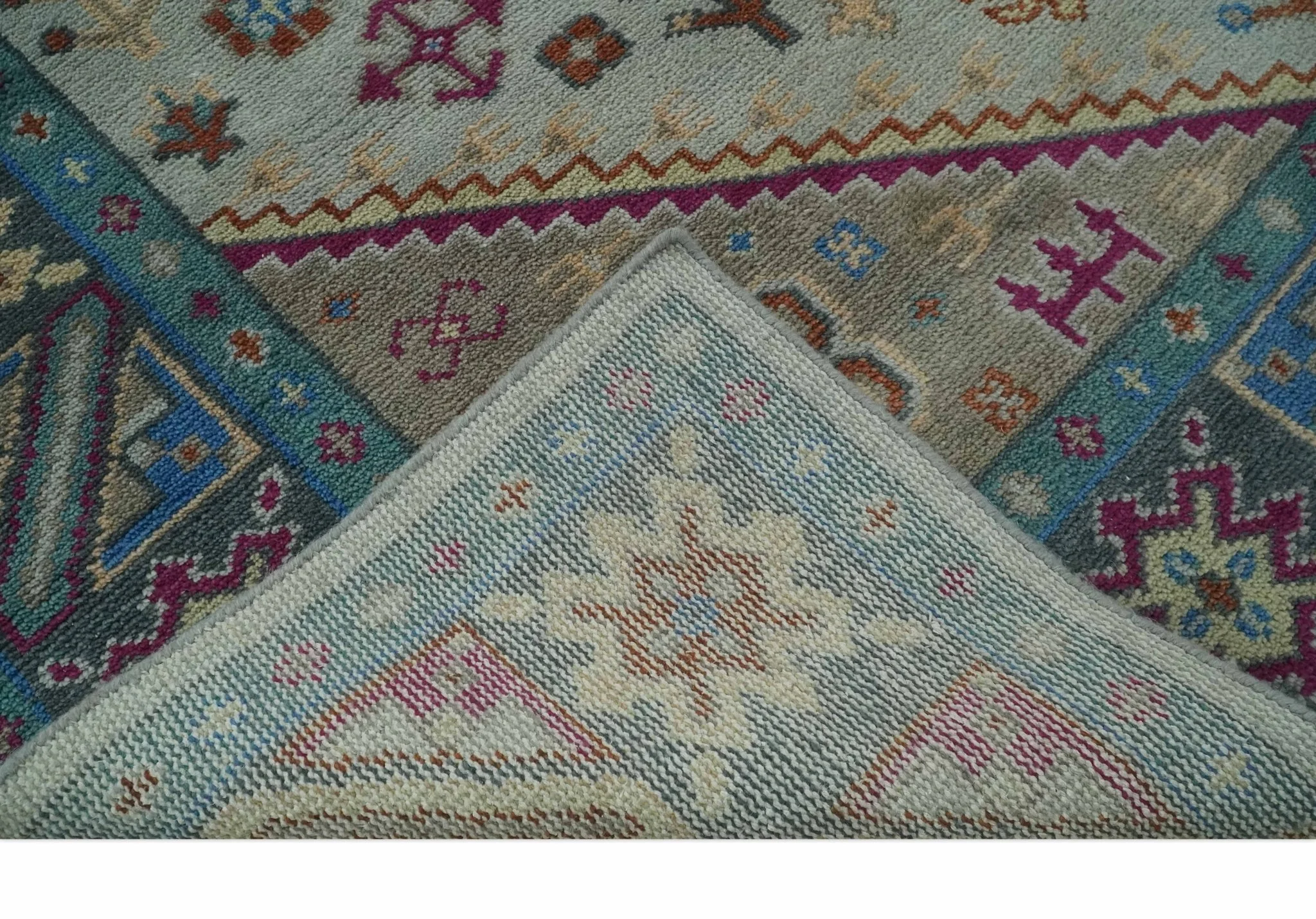 Vibrant Colorful Silver, Beige, Blue and Brown Traditional Heriz Multi Size wool Area Rug - Image 8