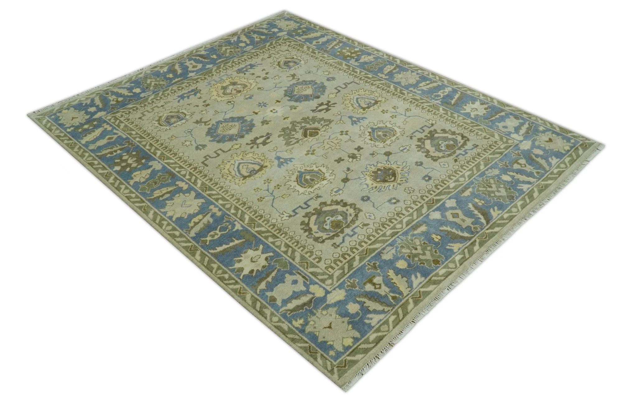 Antique Style Silver, Blue and Green 8x10 Hand Knotted Traditional Oushak wool area rug - Image 10