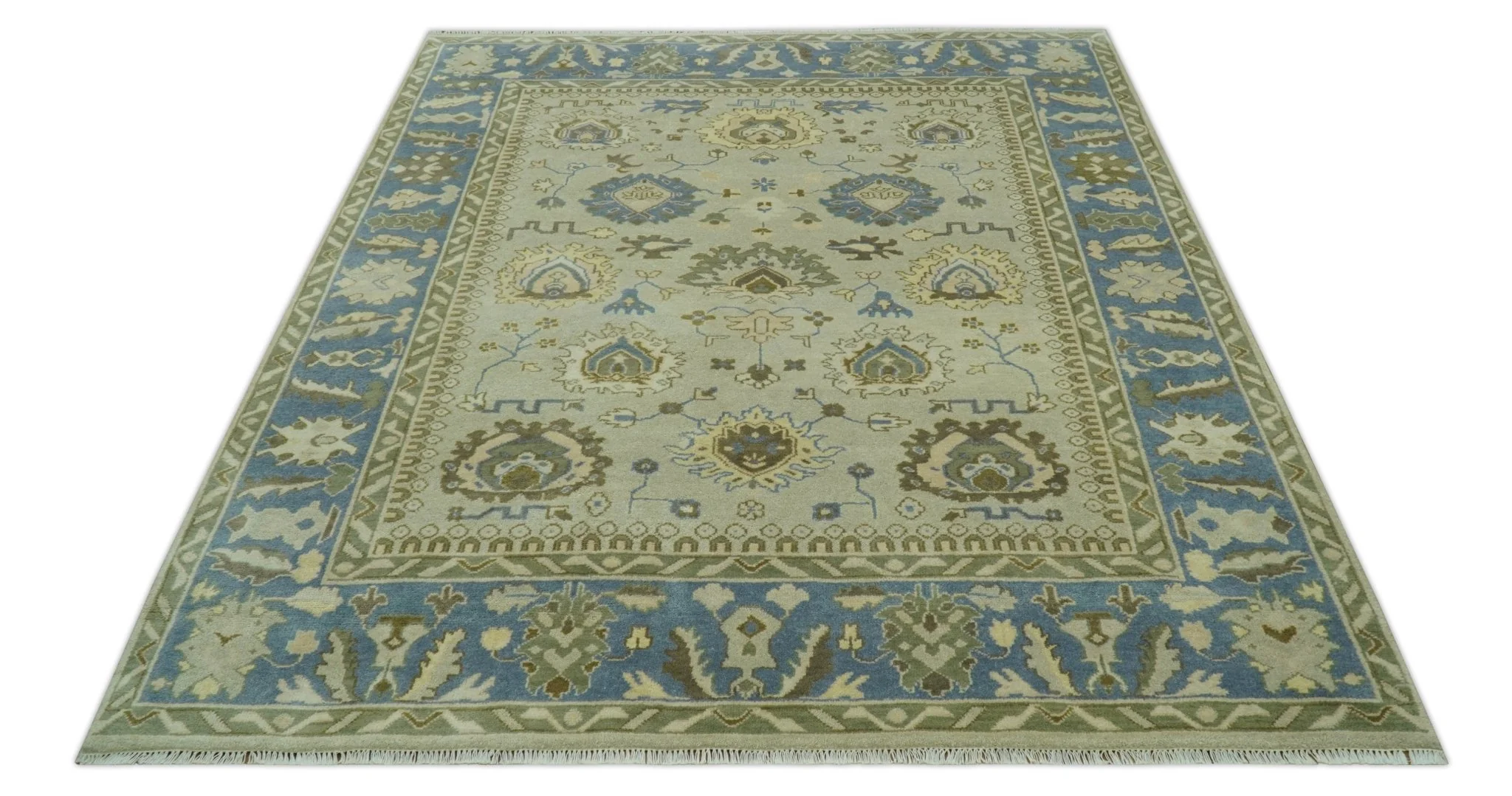 Antique Style Silver, Blue and Green 8x10 Hand Knotted Traditional Oushak wool area rug - Image 11