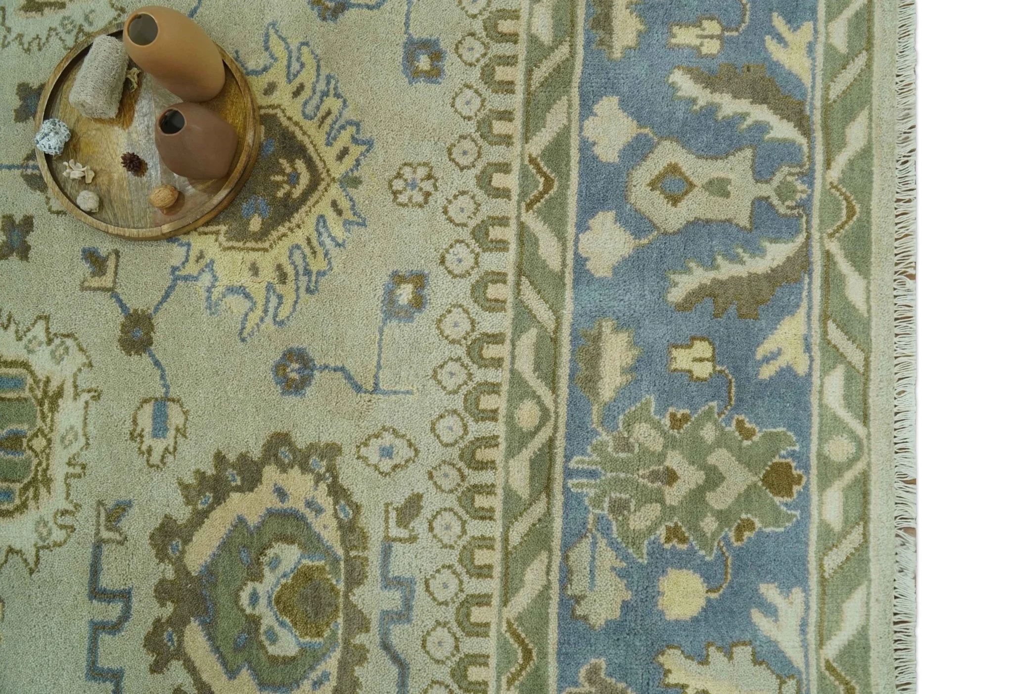 Antique Style Silver, Blue and Green 8x10 Hand Knotted Traditional Oushak wool area rug - Image 12