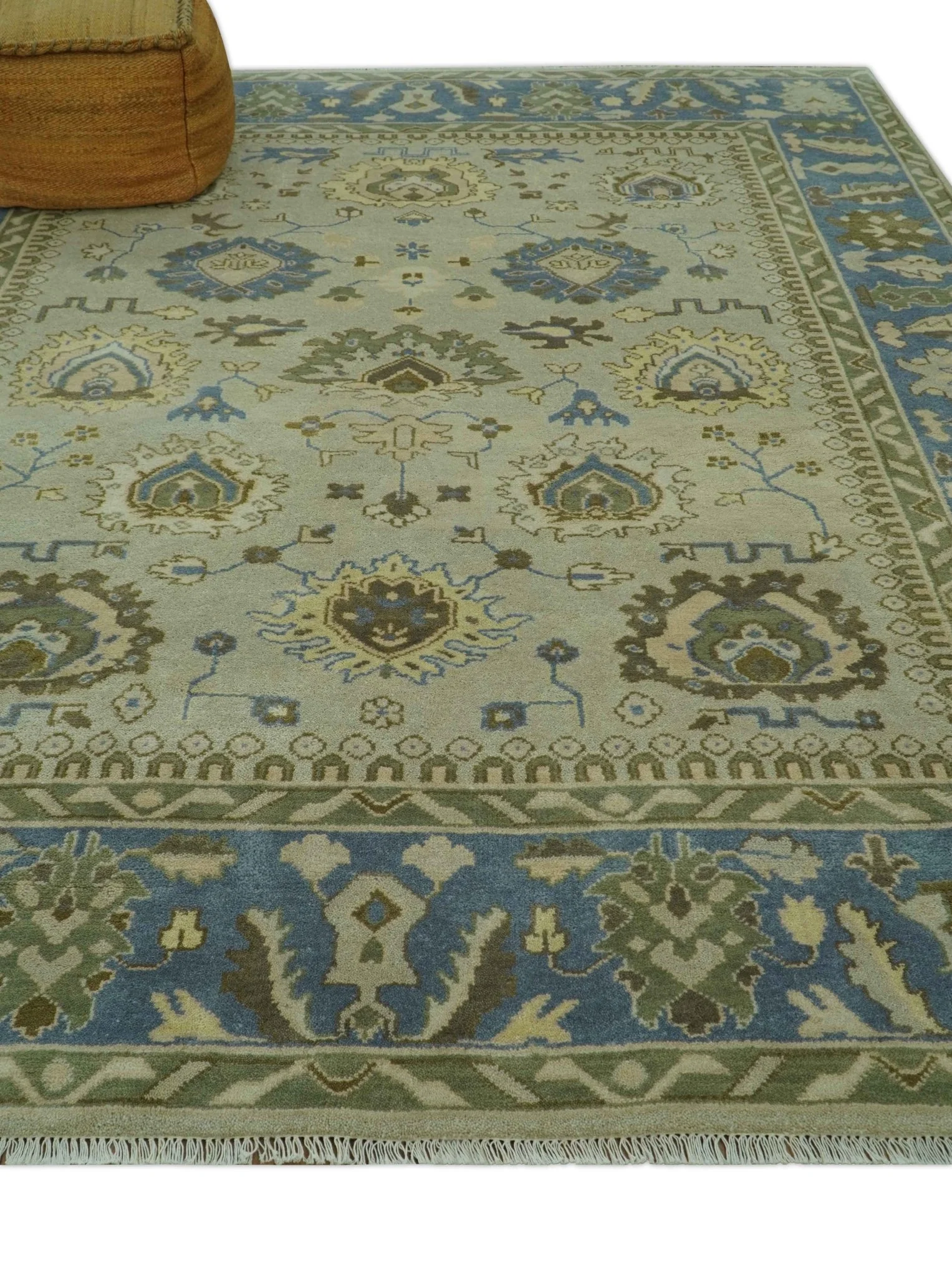 Antique Style Silver, Blue and Green 8x10 Hand Knotted Traditional Oushak wool area rug - Image 3