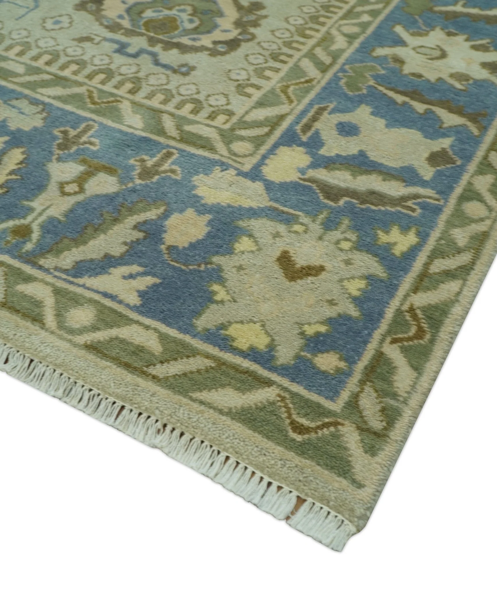 Antique Style Silver, Blue and Green 8x10 Hand Knotted Traditional Oushak wool area rug - Image 5