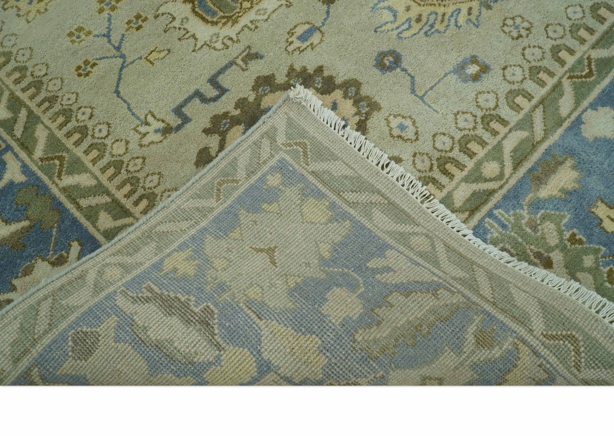 Antique Style Silver, Blue and Green 8x10 Hand Knotted Traditional Oushak wool area rug - Image 7